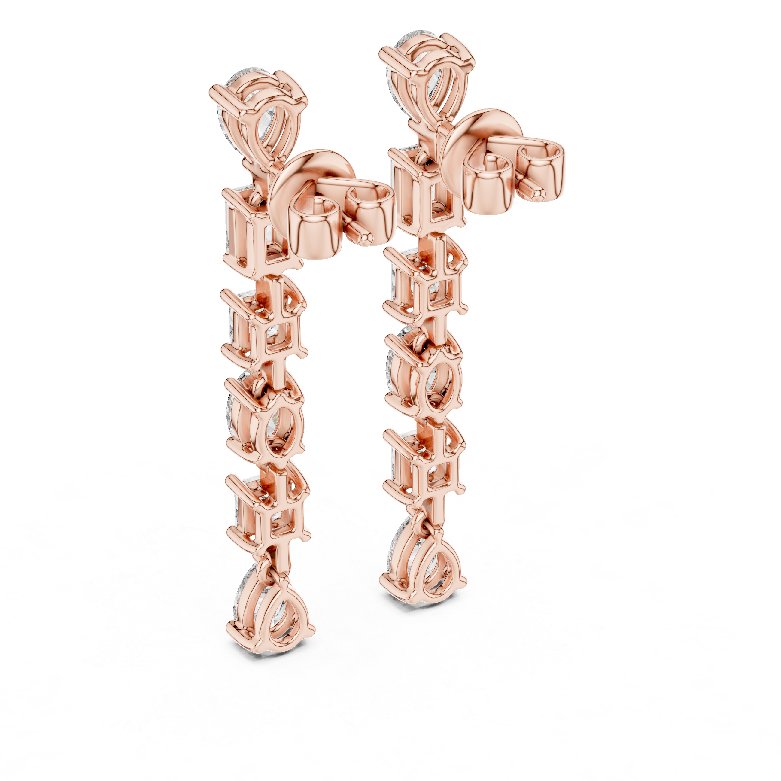 Elegant Rose Gold Drop Earrings with Mixed-Cut Diamonds