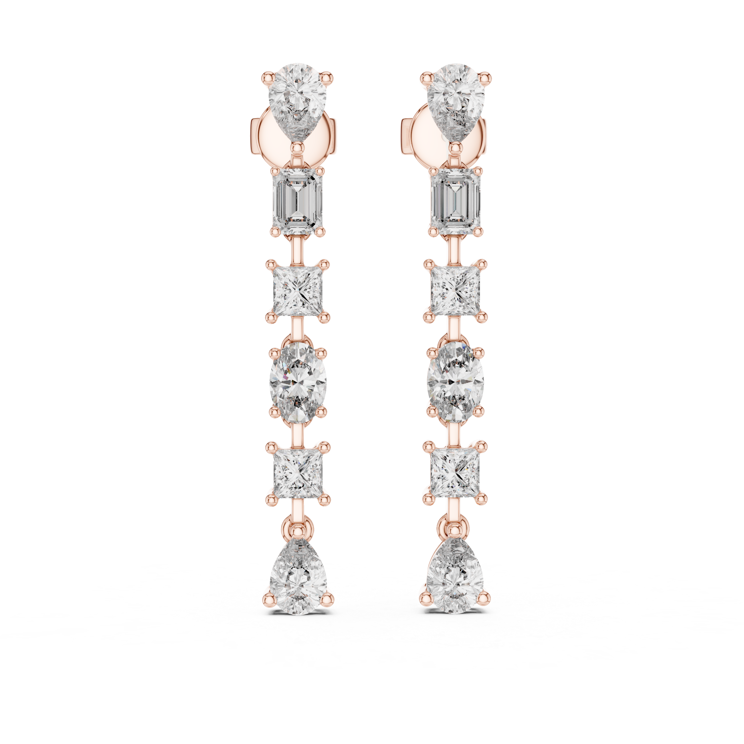 Elegant Rose Gold Drop Earrings with Mixed-Cut Diamonds