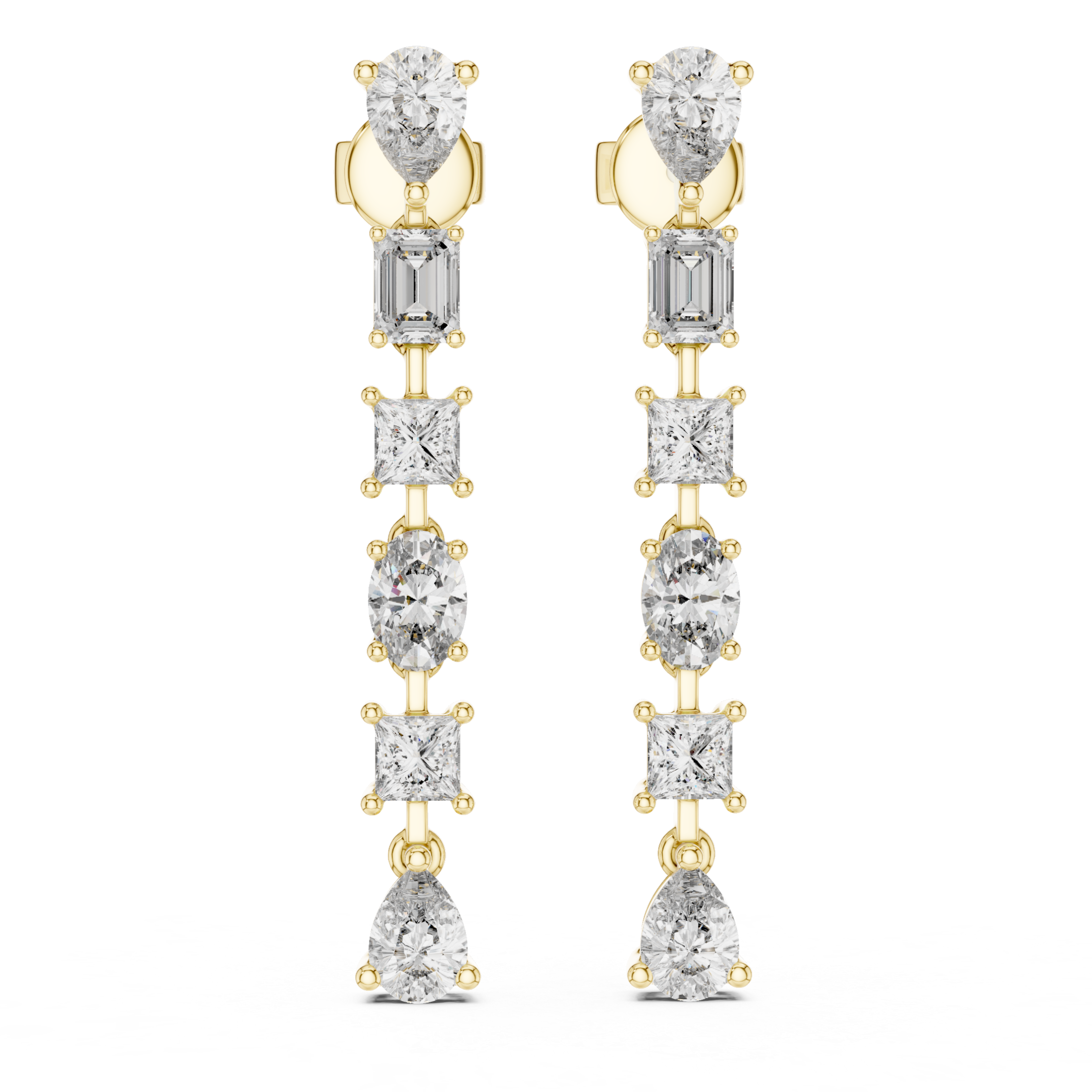 Elegant Rose Gold Drop Earrings with Mixed-Cut Diamonds