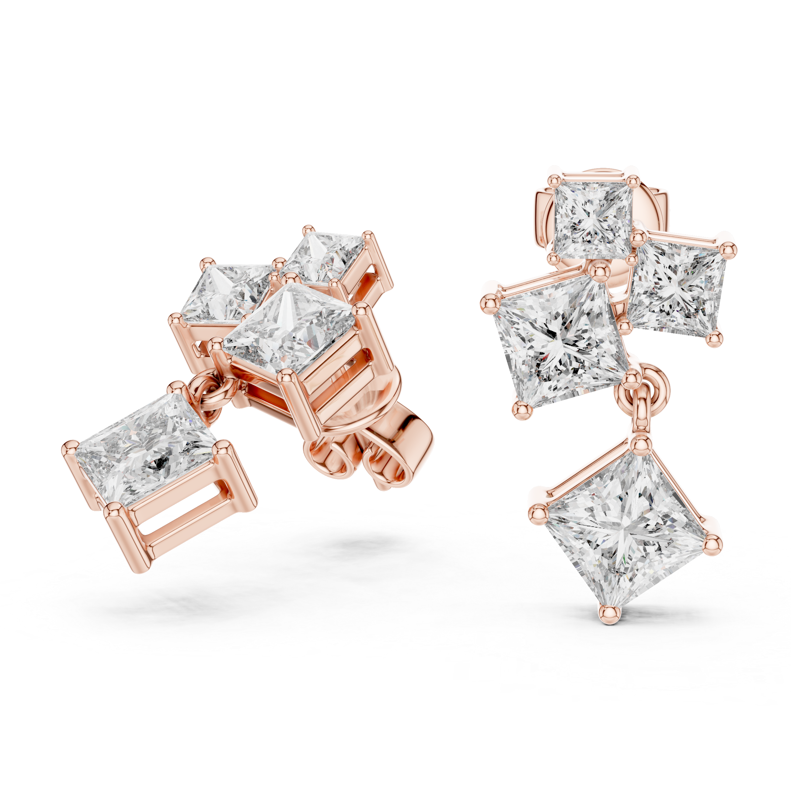 Radiant Geometry: Princess Cut Diamond Rose Gold Earrings.