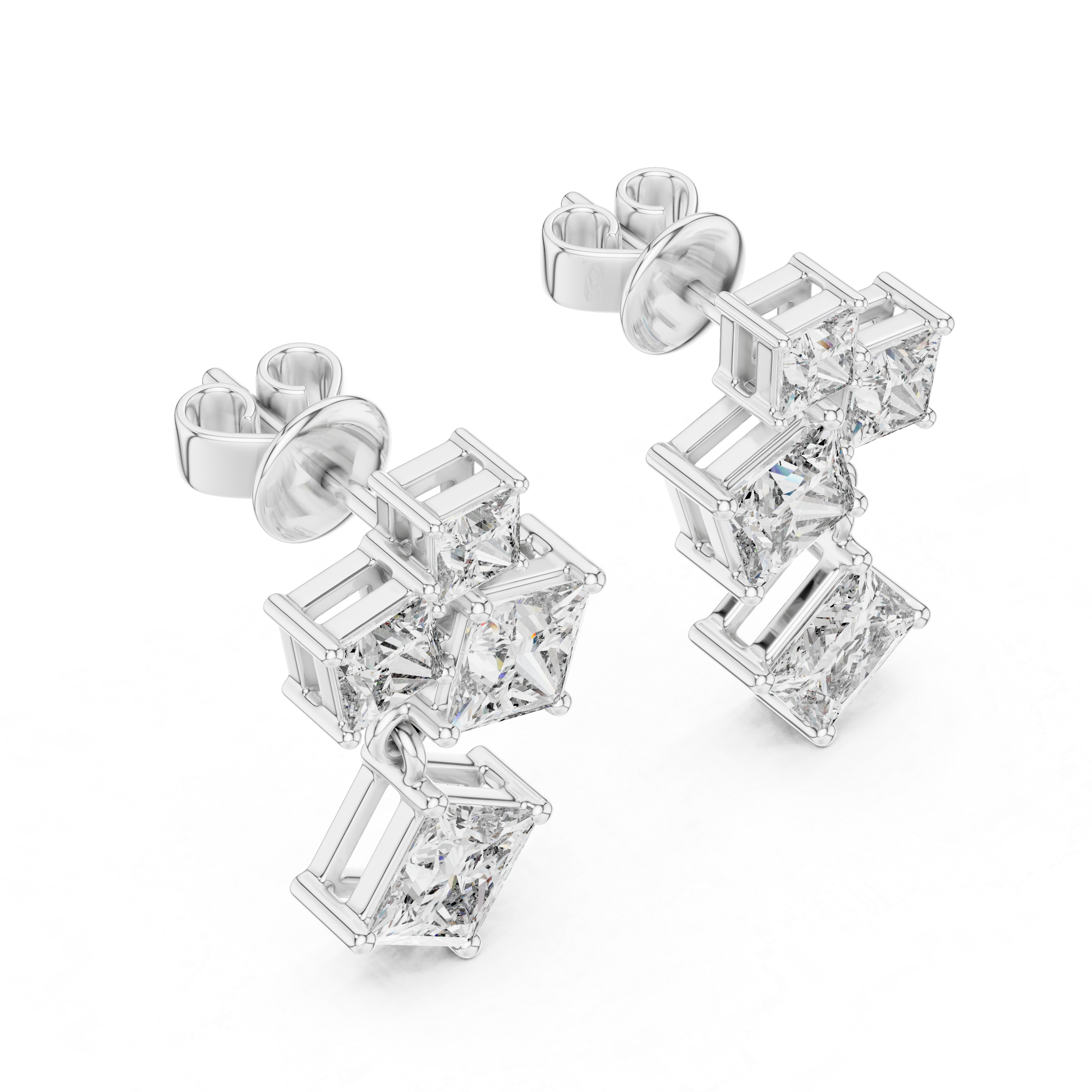 Radiant Geometry: Princess Cut Diamond Rose Gold Earrings.