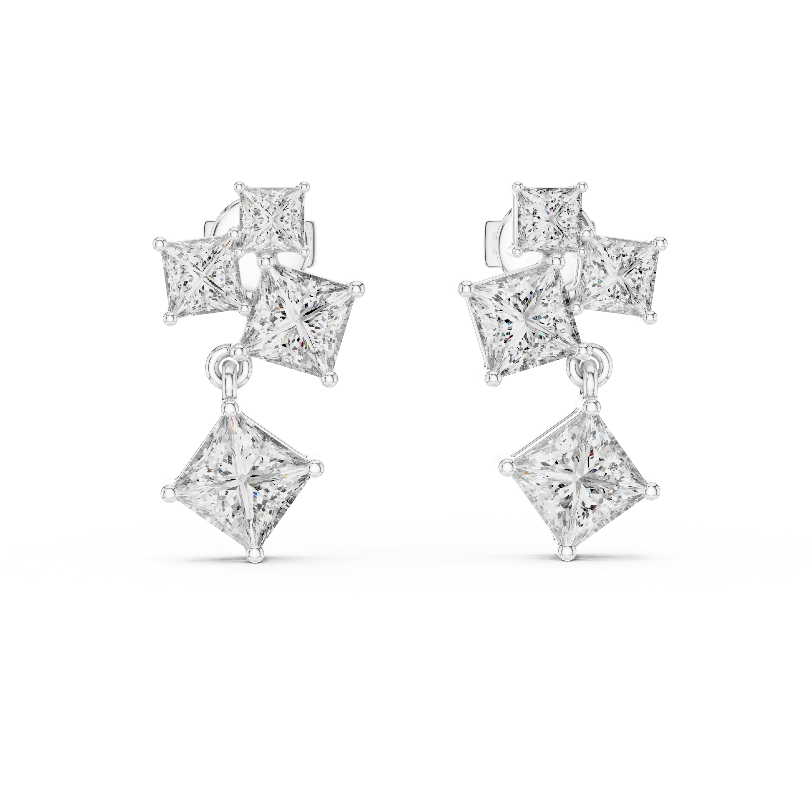 Radiant Geometry: Princess Cut Diamond Rose Gold Earrings.