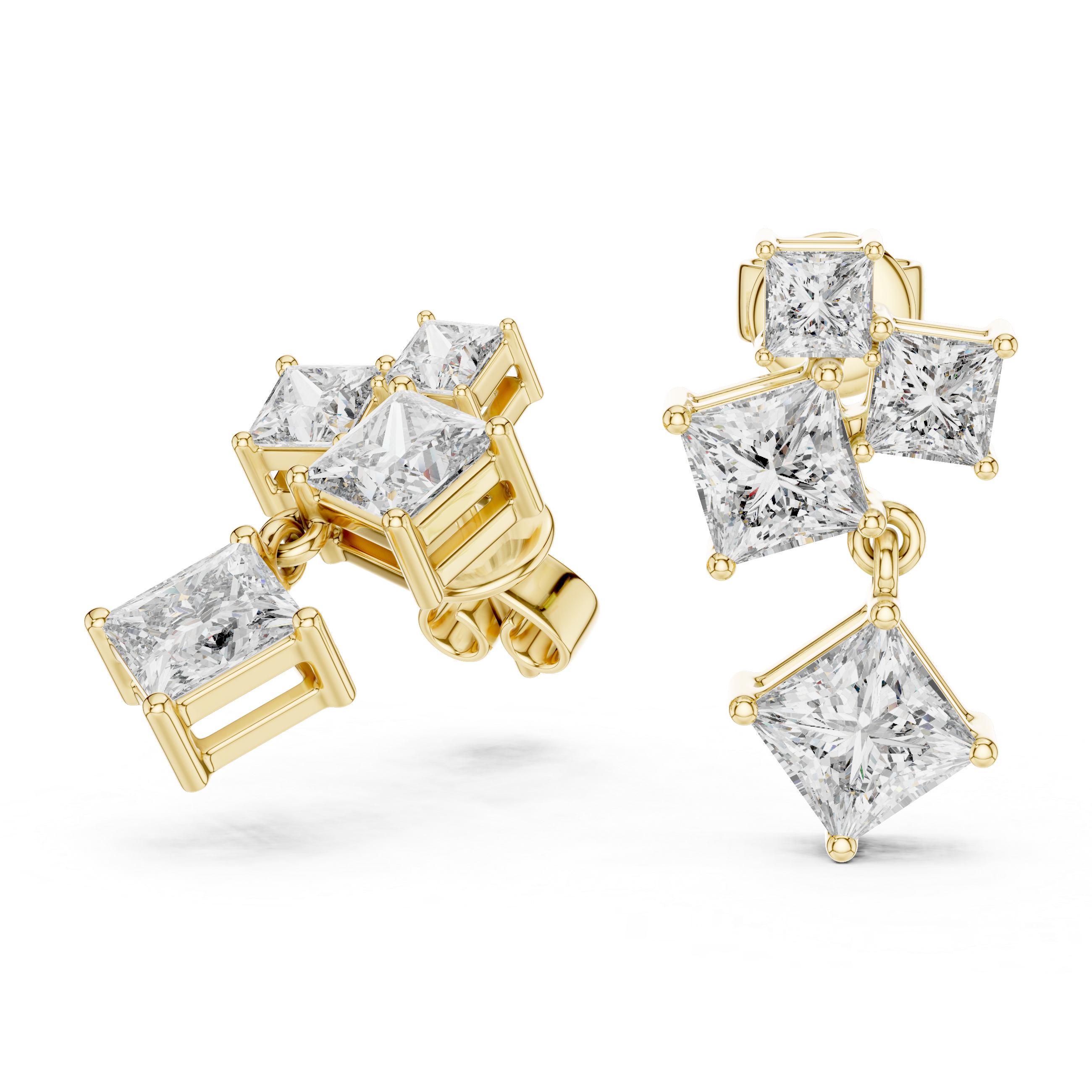 Radiant Geometry: Princess Cut Diamond Rose Gold Earrings.