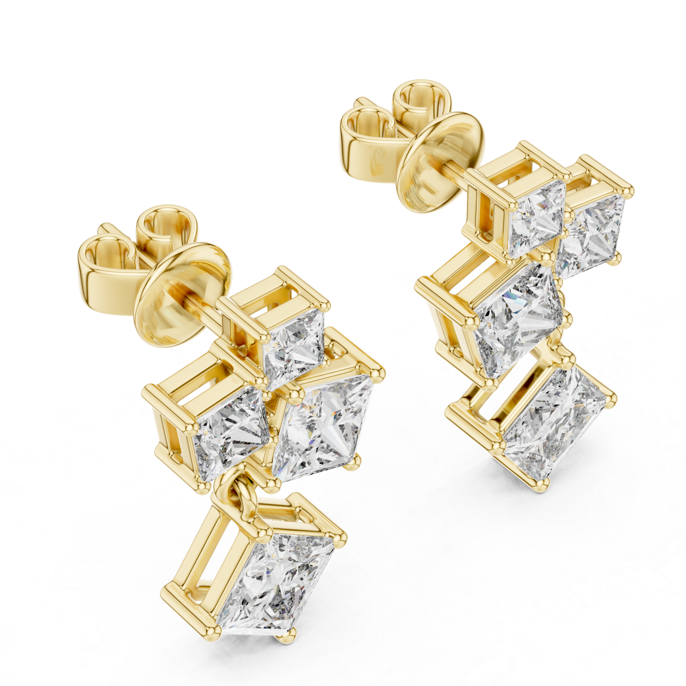 Radiant Geometry: Princess Cut Diamond Rose Gold Earrings.