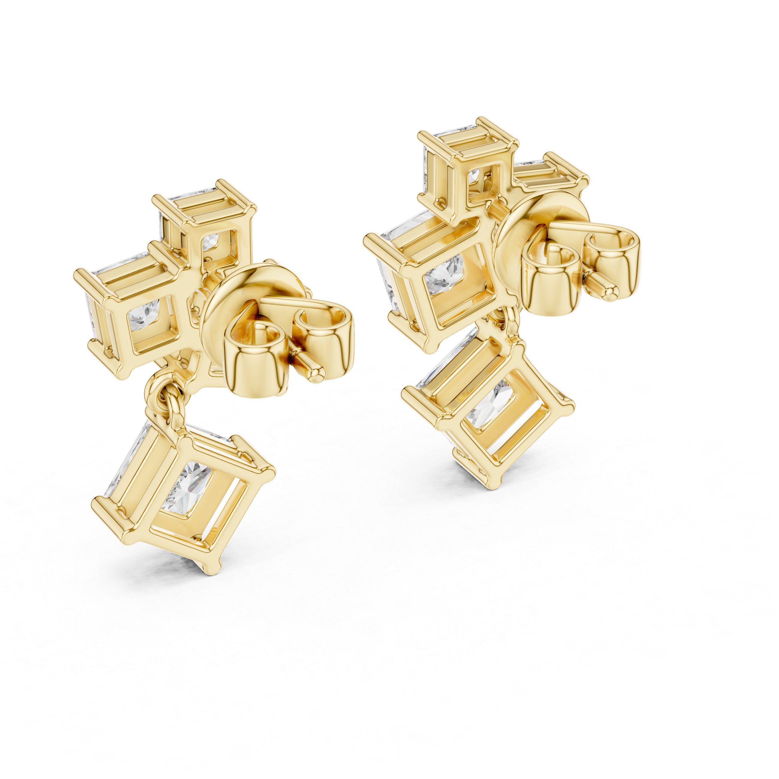 Radiant Geometry: Princess Cut Diamond Rose Gold Earrings.