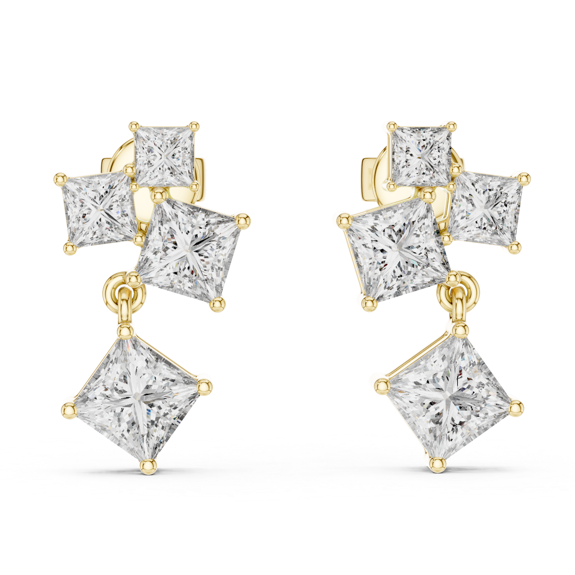 Radiant Geometry: Princess Cut Diamond Rose Gold Earrings.
