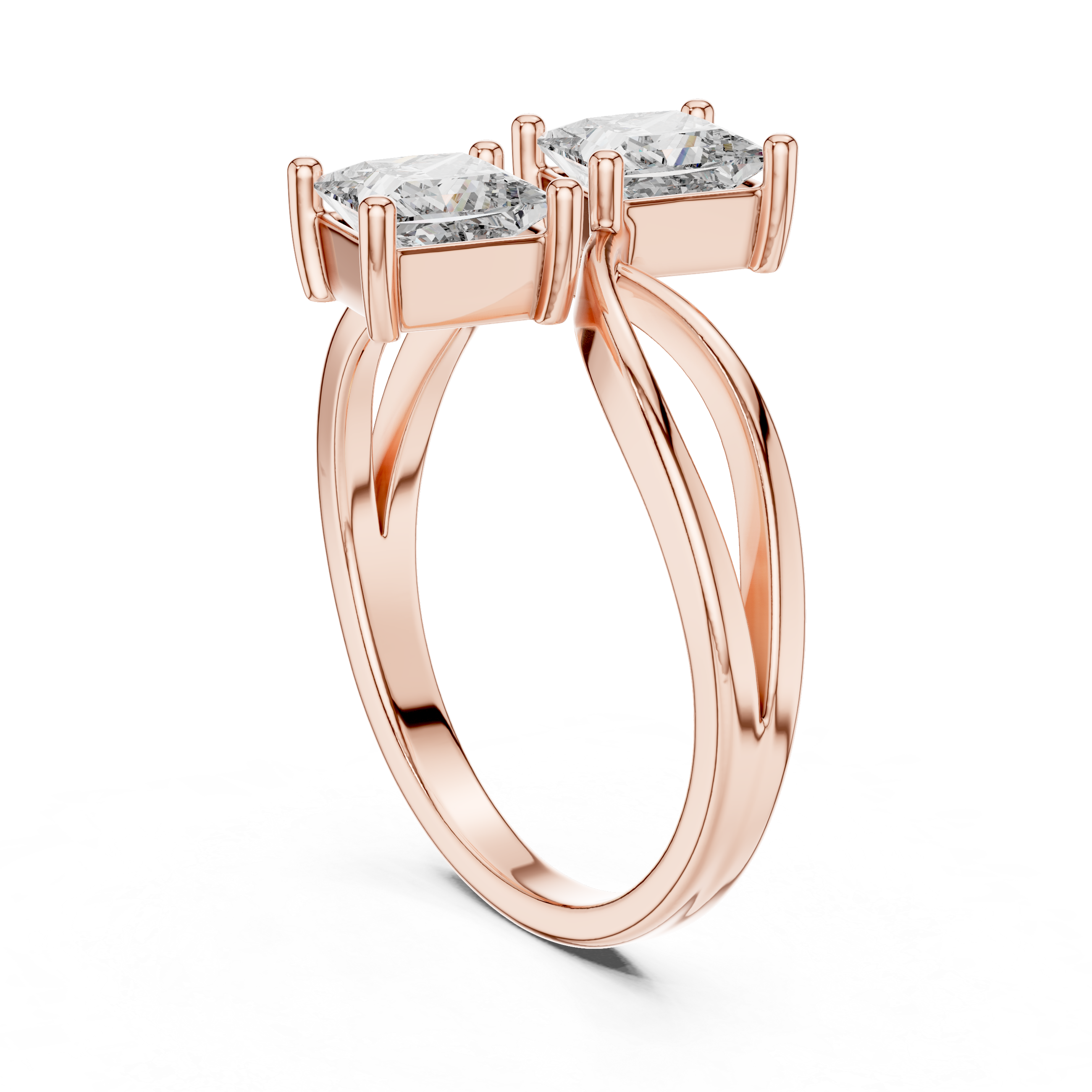Elegant Rose Gold Toi et Moi Ring with Princess-Cut Diamonds