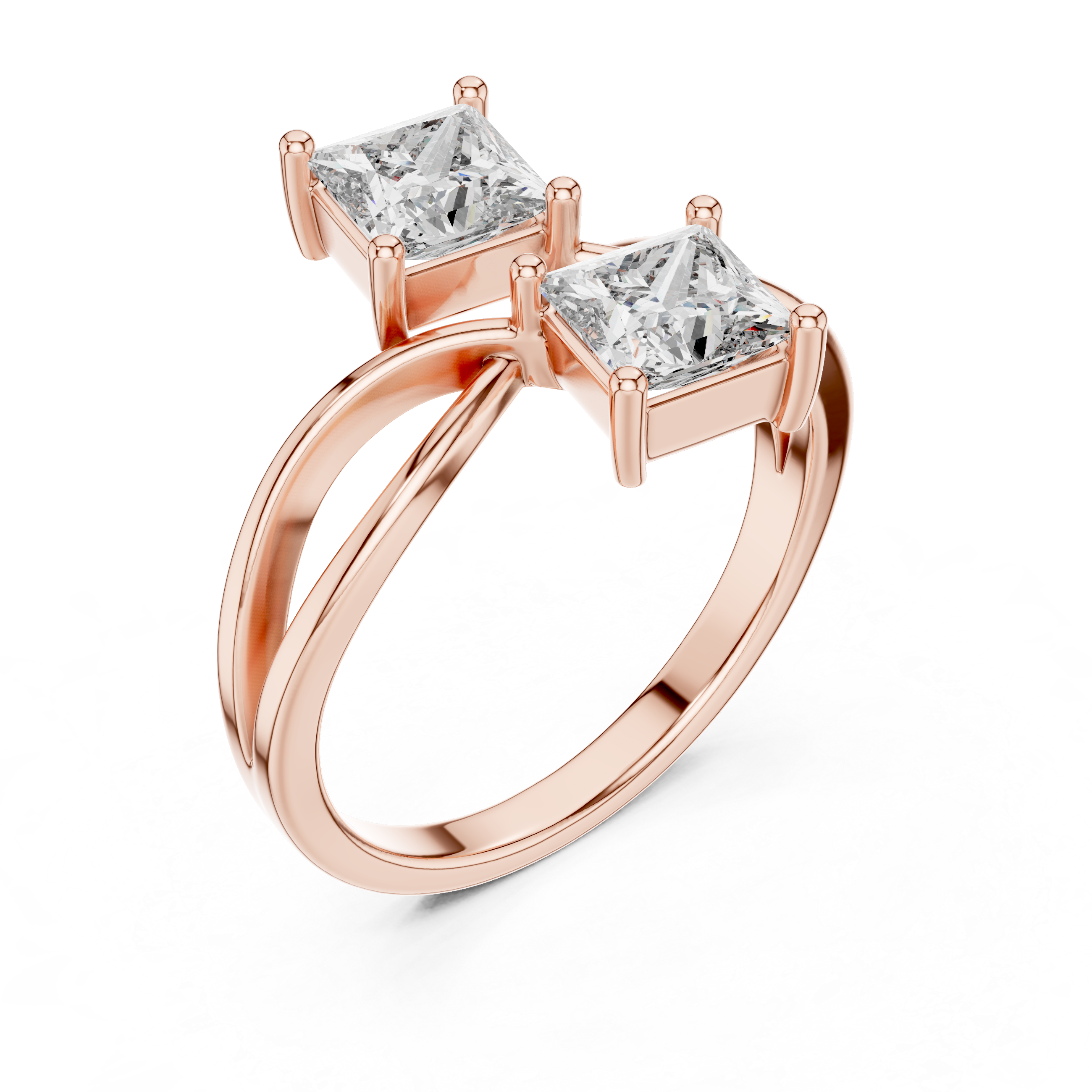 Elegant Rose Gold Toi et Moi Ring with Princess-Cut Diamonds