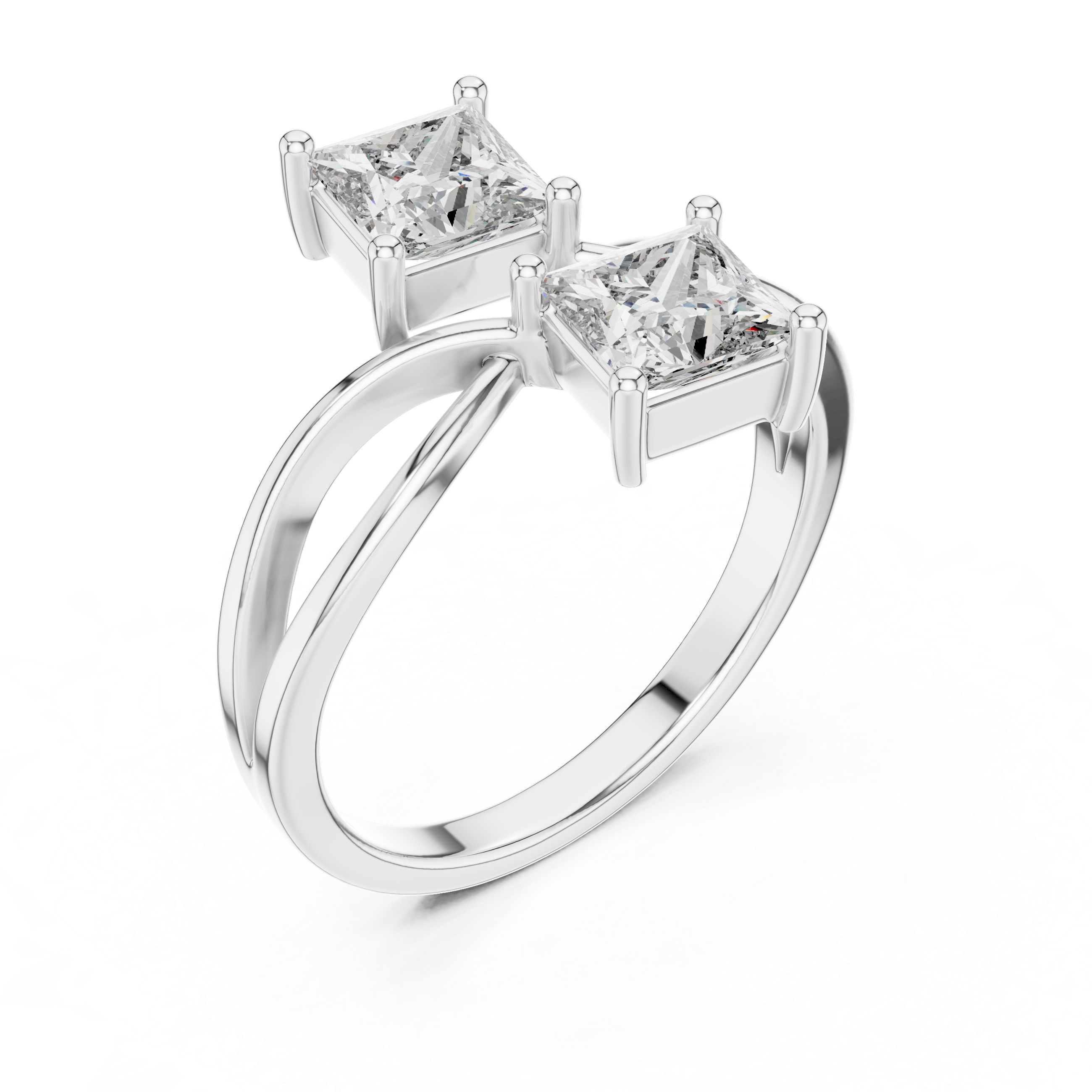 Elegant Rose Gold Toi et Moi Ring with Princess-Cut Diamonds