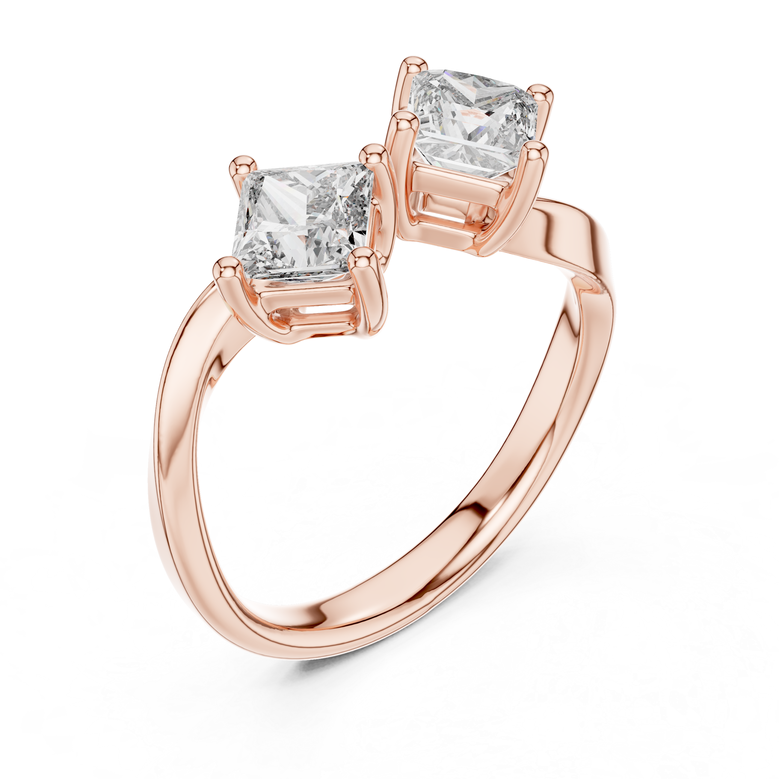Two-Stone Princess Cut Diamond Ring in Yellow Gold