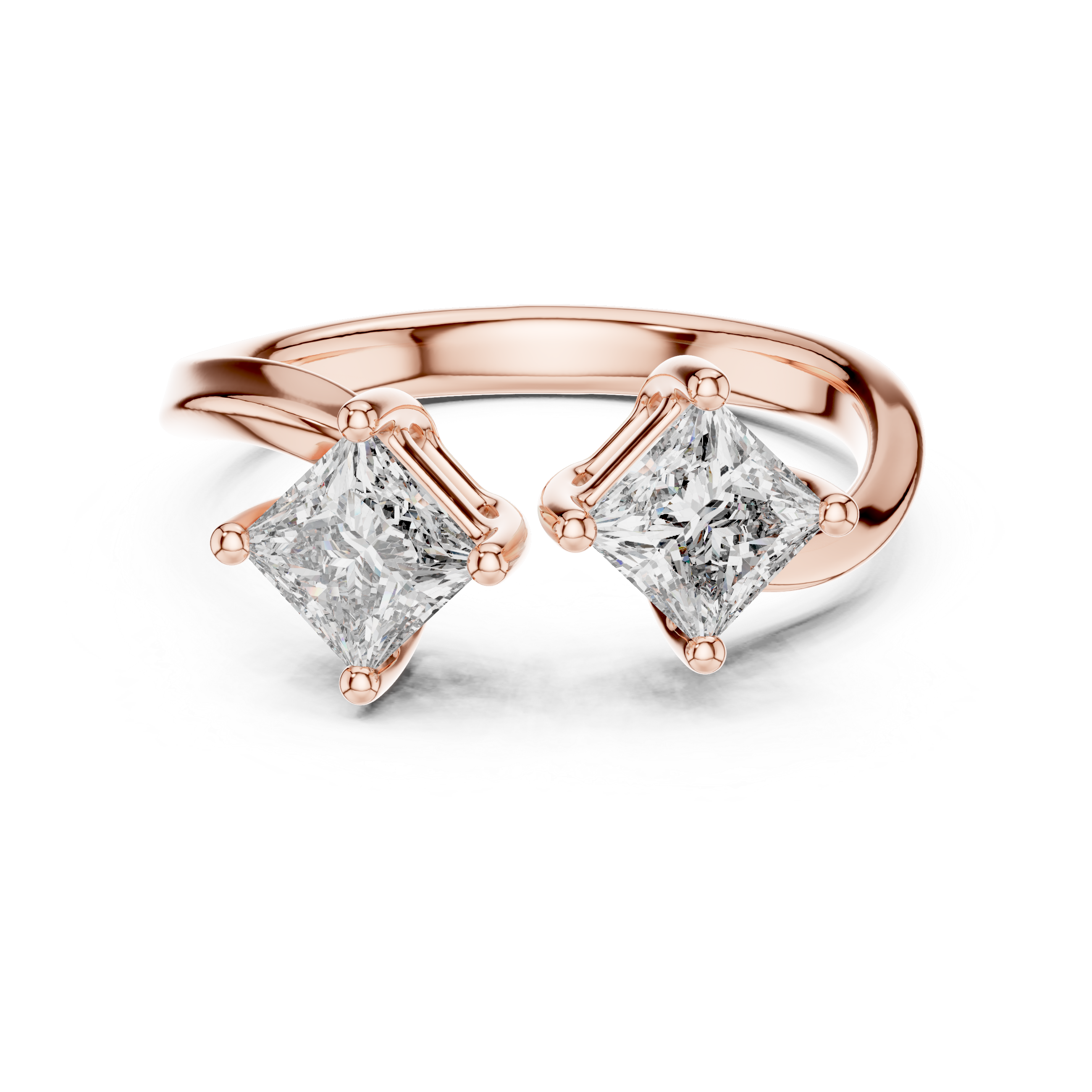 Two-Stone Princess Cut Diamond Ring in Yellow Gold