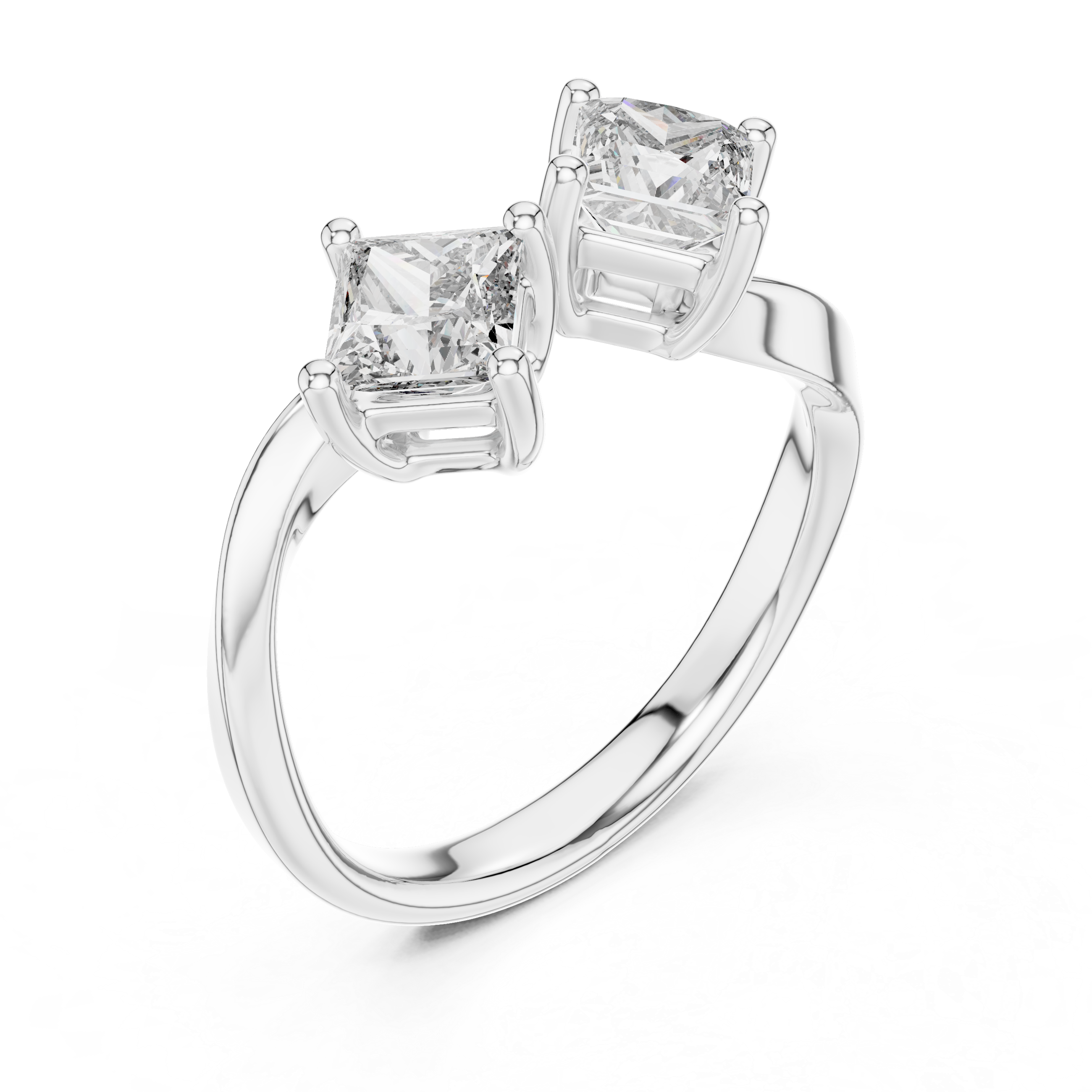 Two-Stone Princess Cut Diamond Ring in Yellow Gold