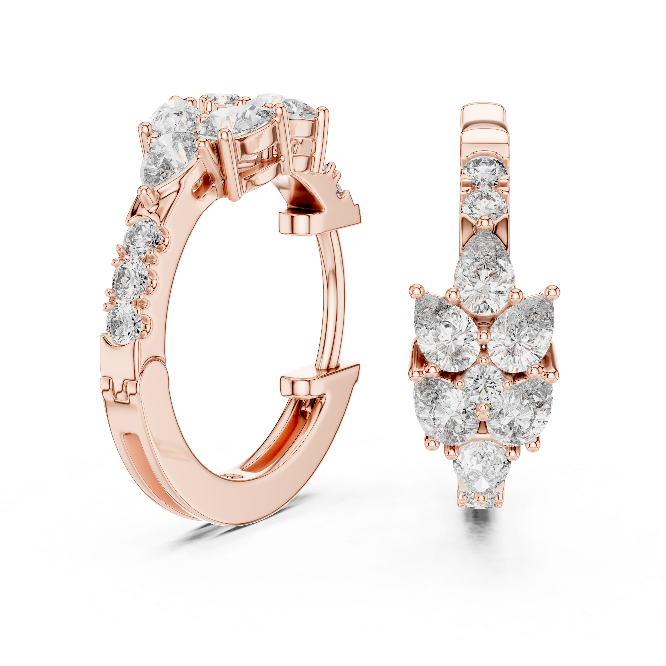 Rose Gold Diamond Floral Hoop Earrings
