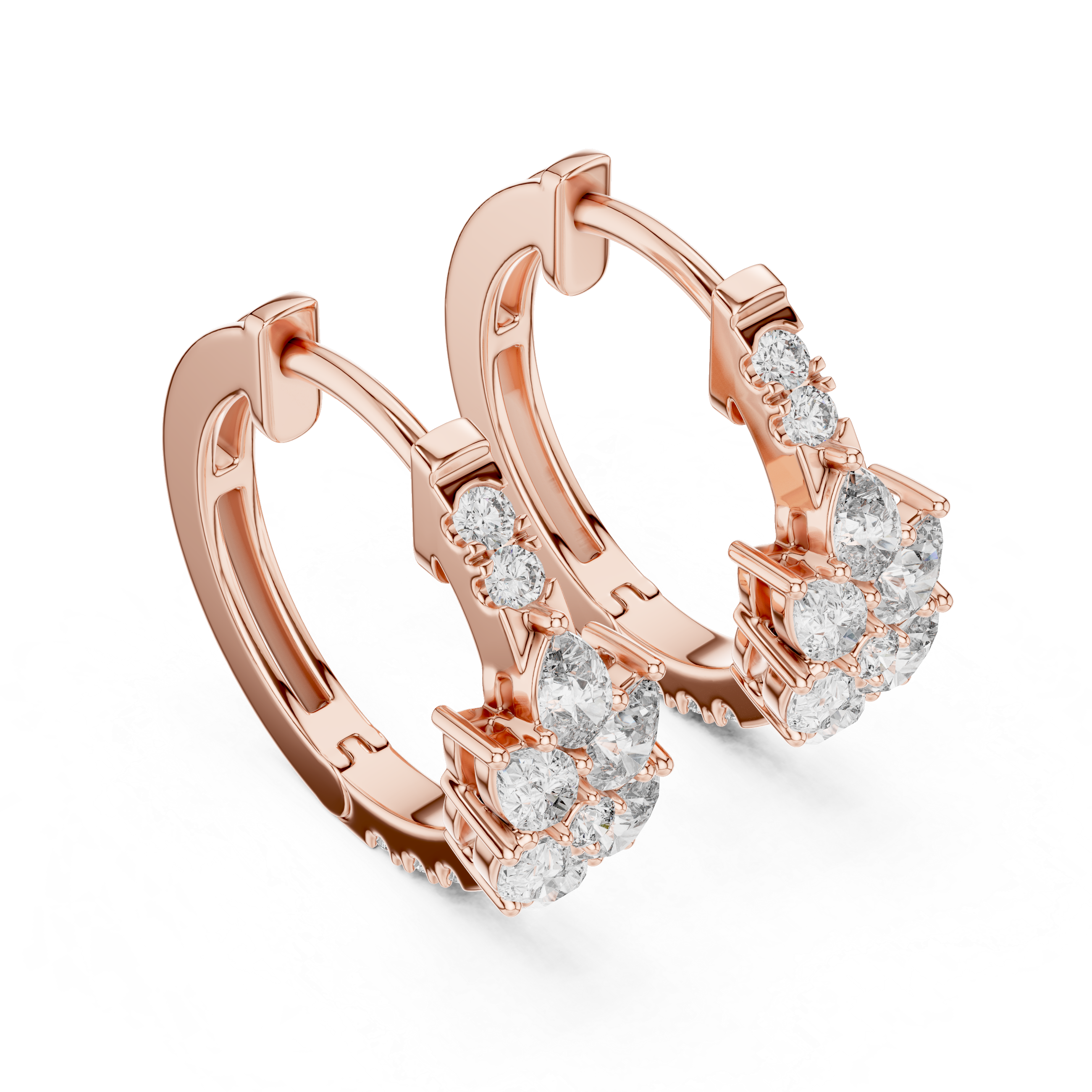 Rose Gold Diamond Floral Hoop Earrings