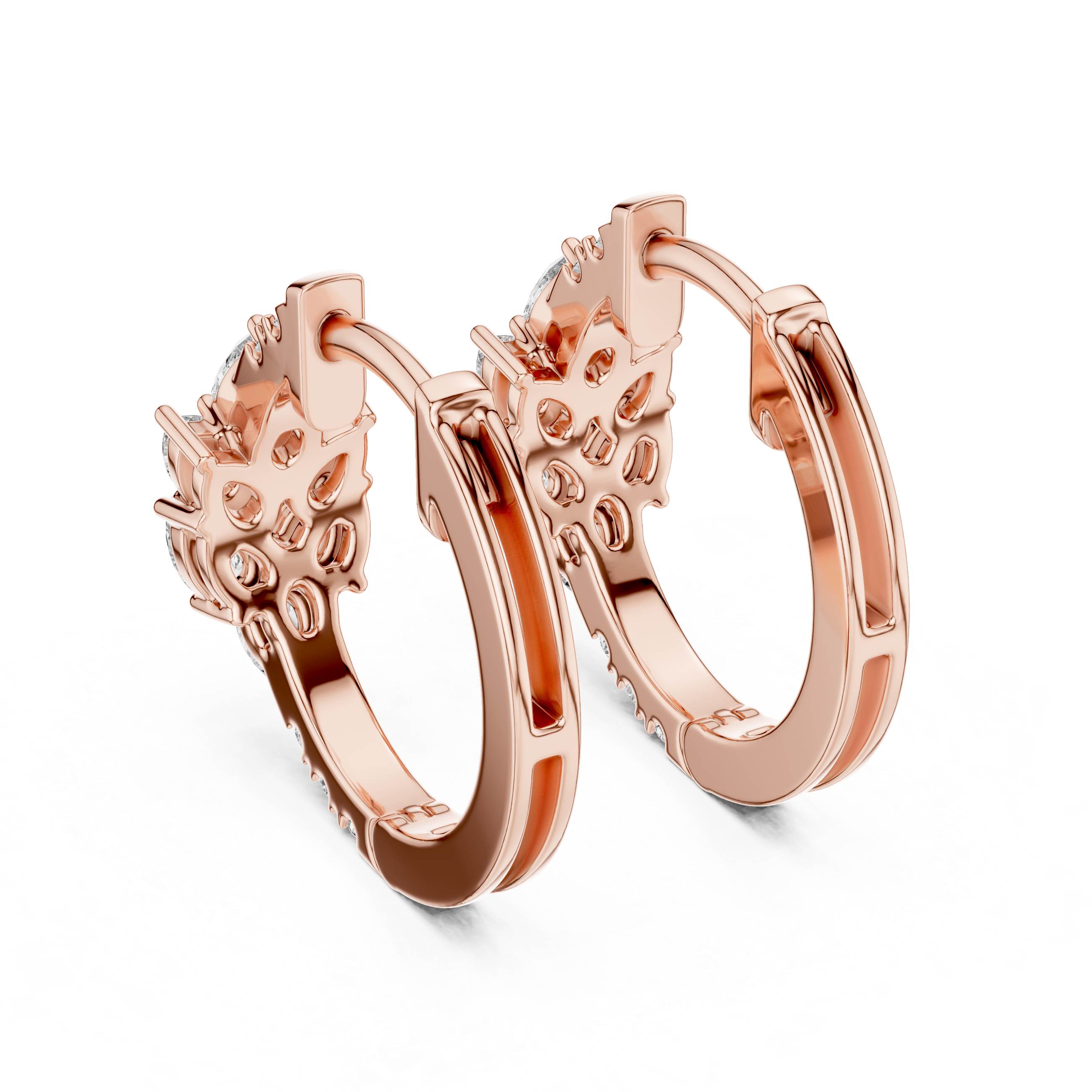 Rose Gold Diamond Floral Hoop Earrings
