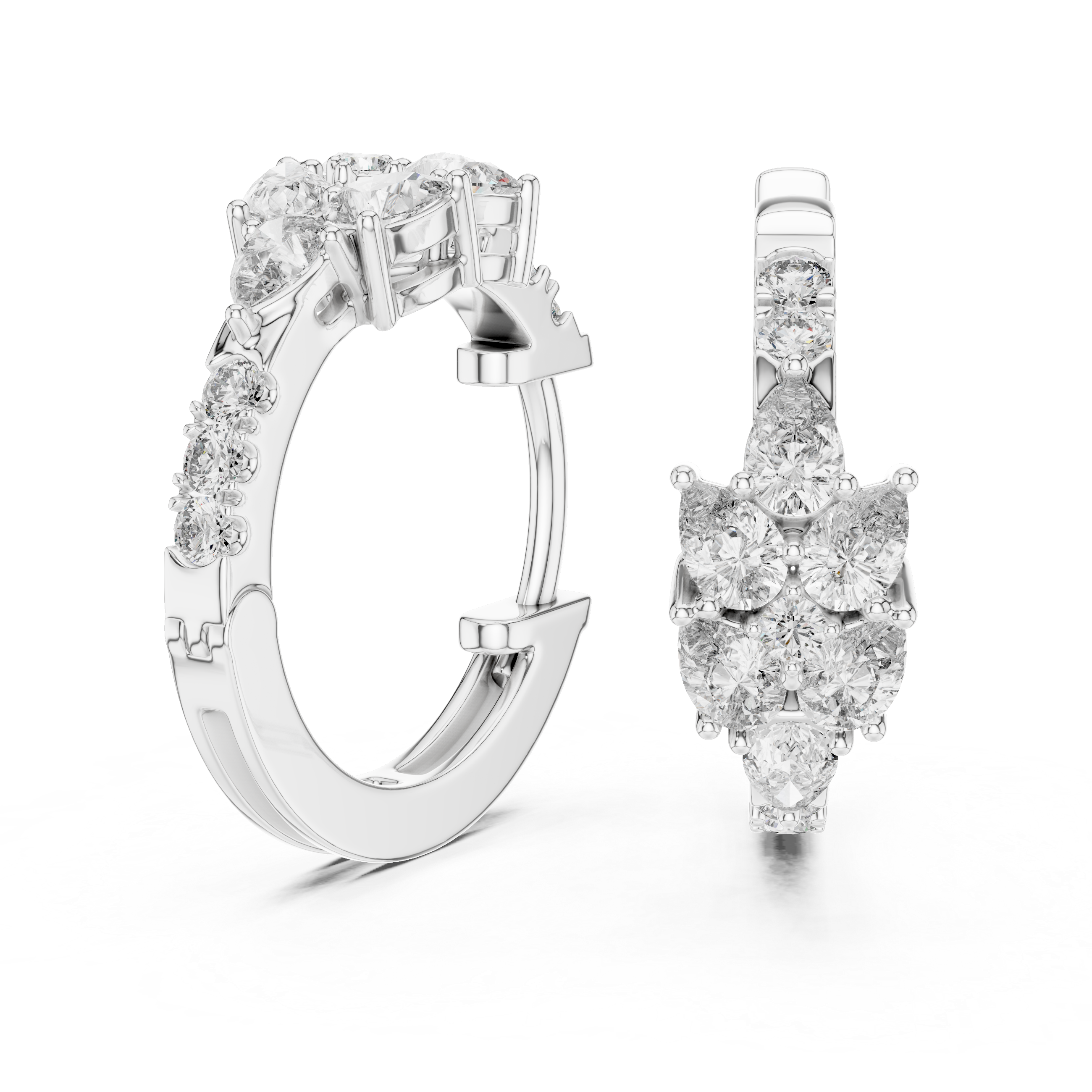 Rose Gold Diamond Floral Hoop Earrings