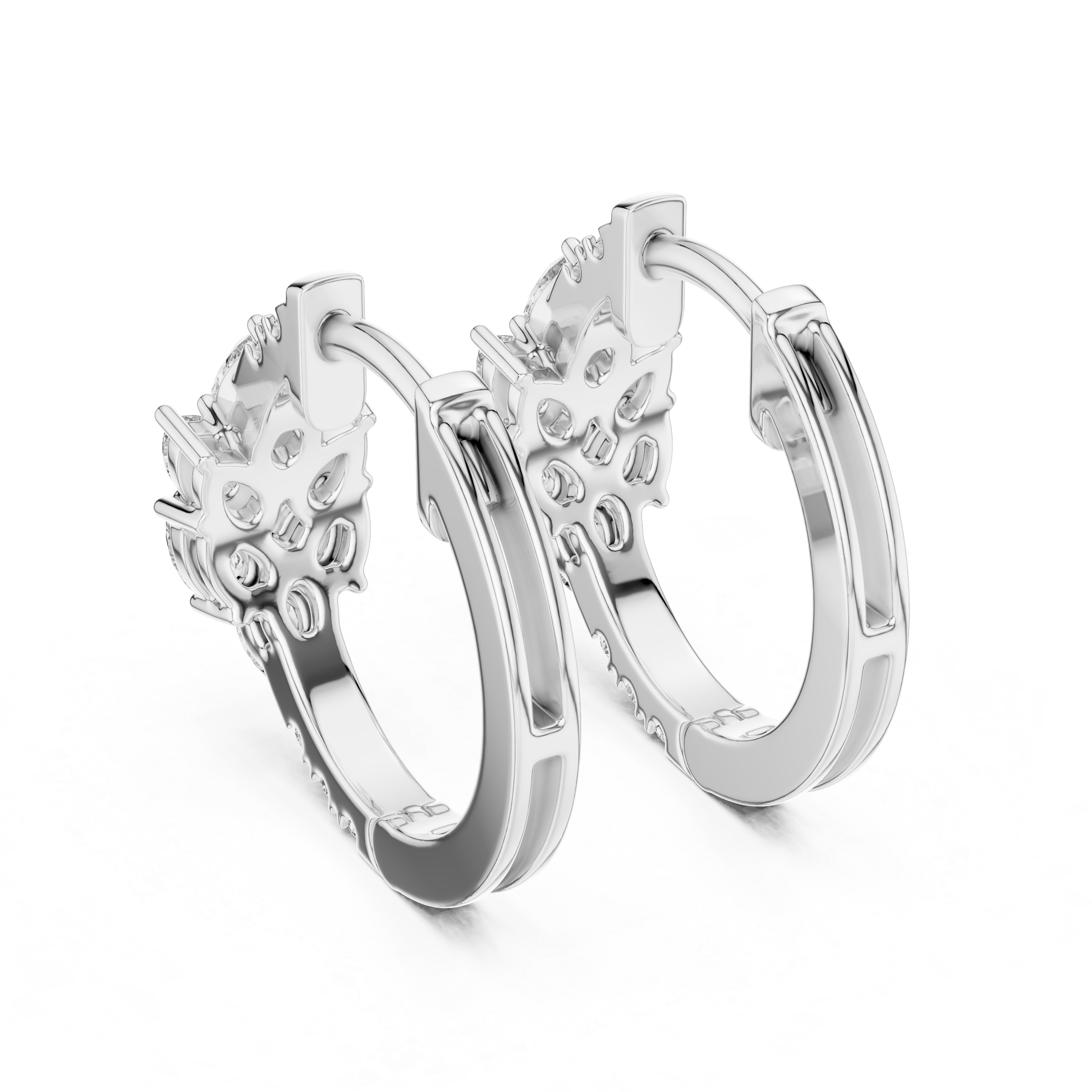 Rose Gold Diamond Floral Hoop Earrings