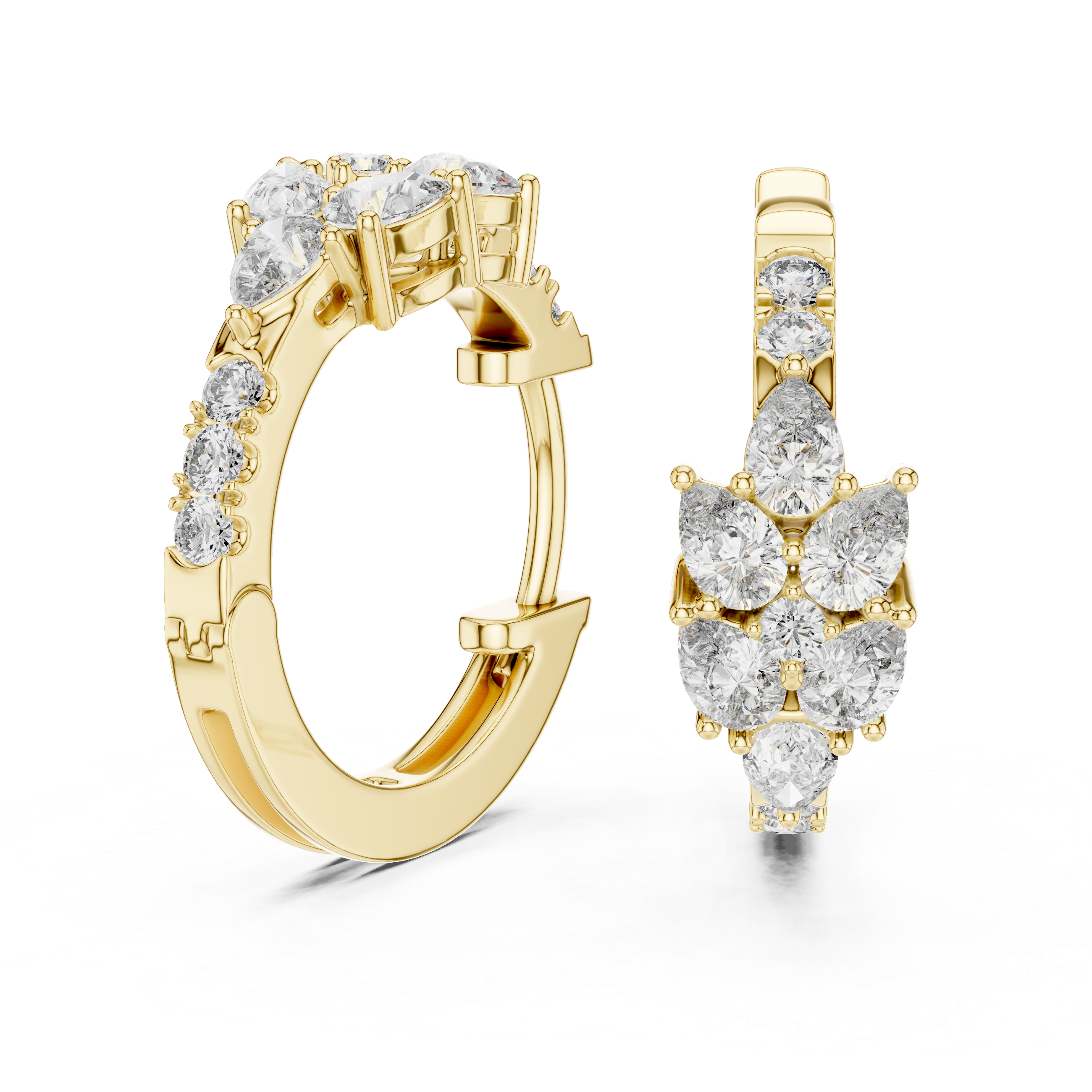 Rose Gold Diamond Floral Hoop Earrings
