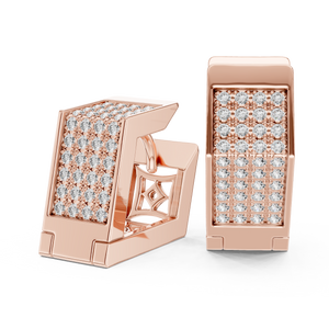 Radiant Grid Gold & Diamond Huggie Earrings
