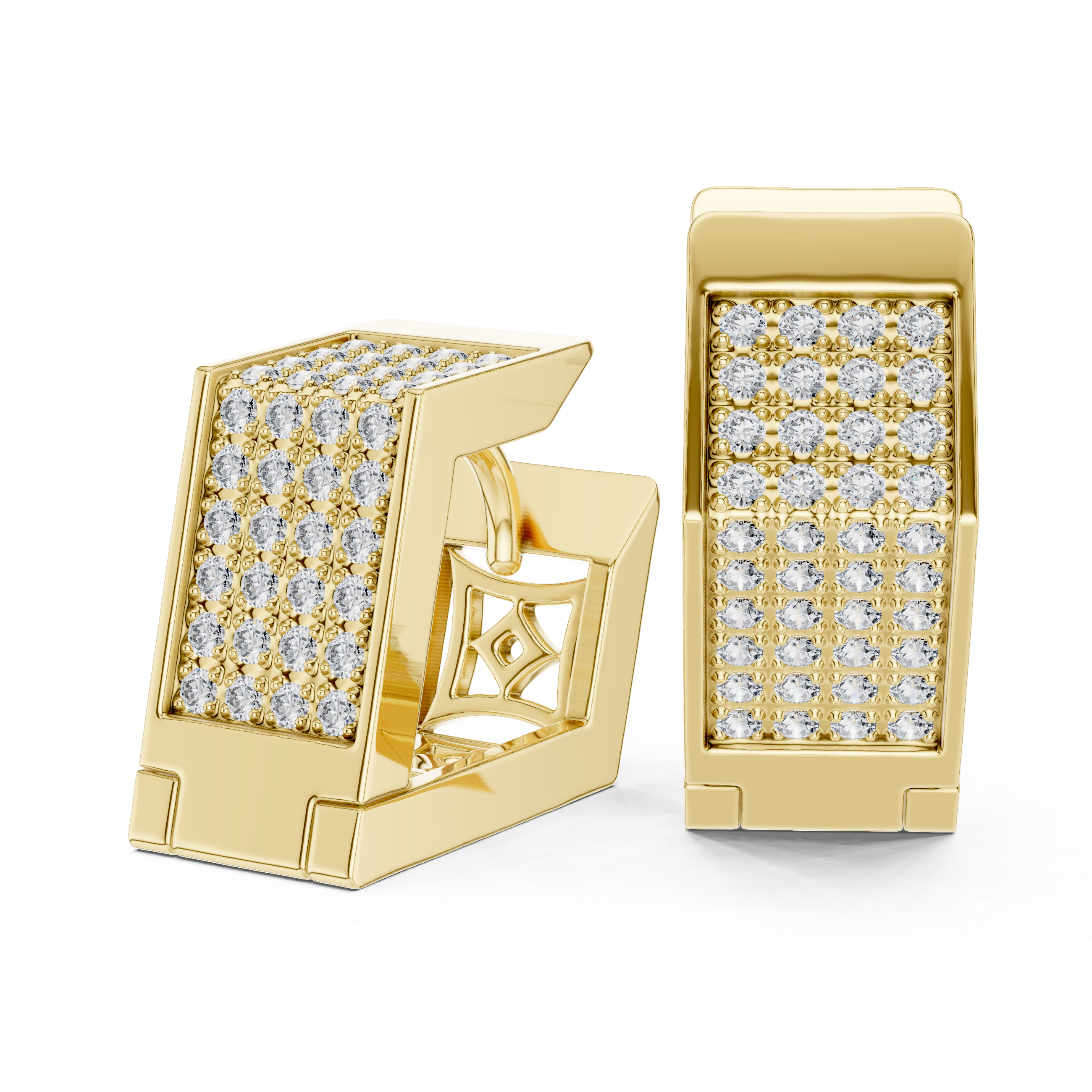 Radiant Grid Gold & Diamond Huggie Earrings
