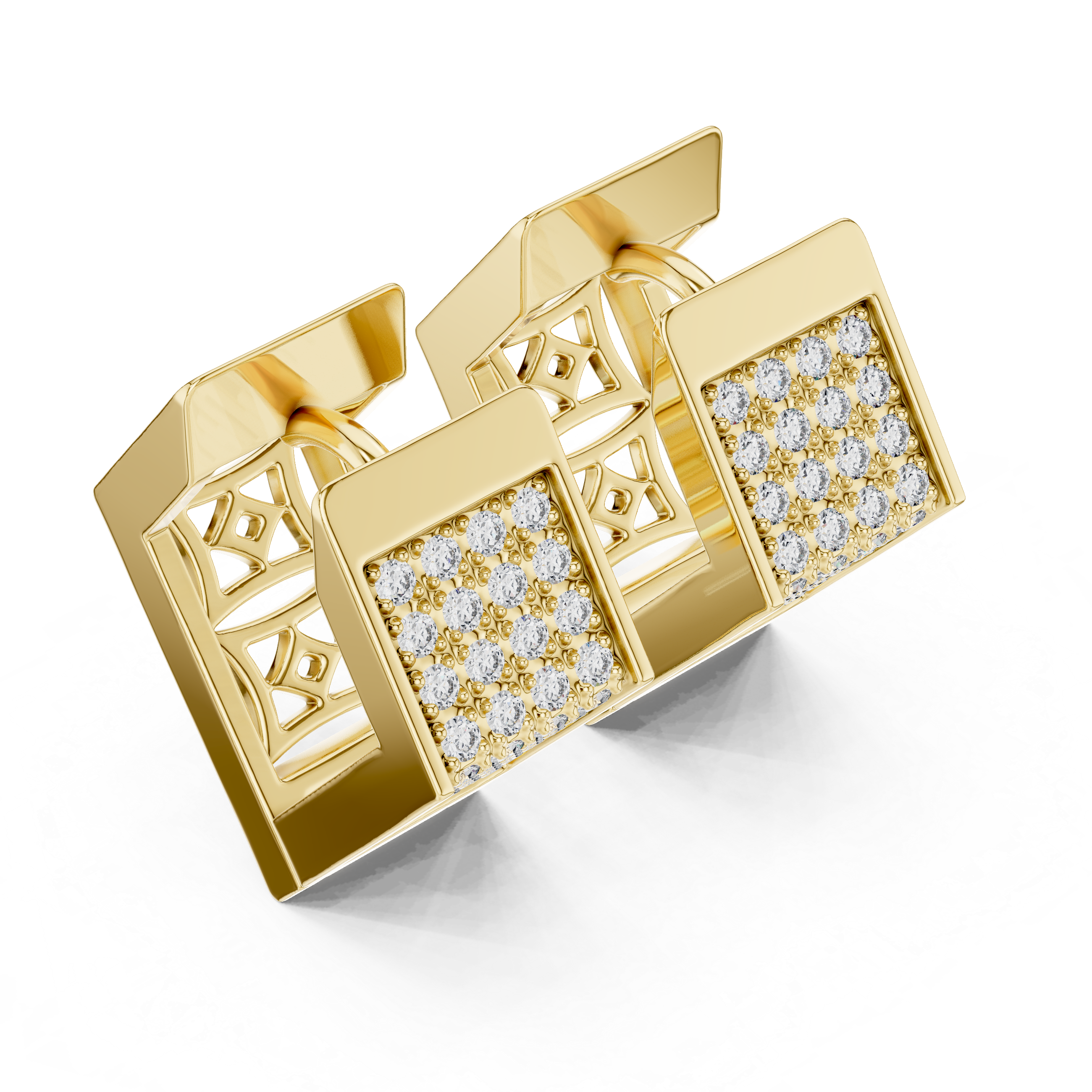 Radiant Grid Gold & Diamond Huggie Earrings