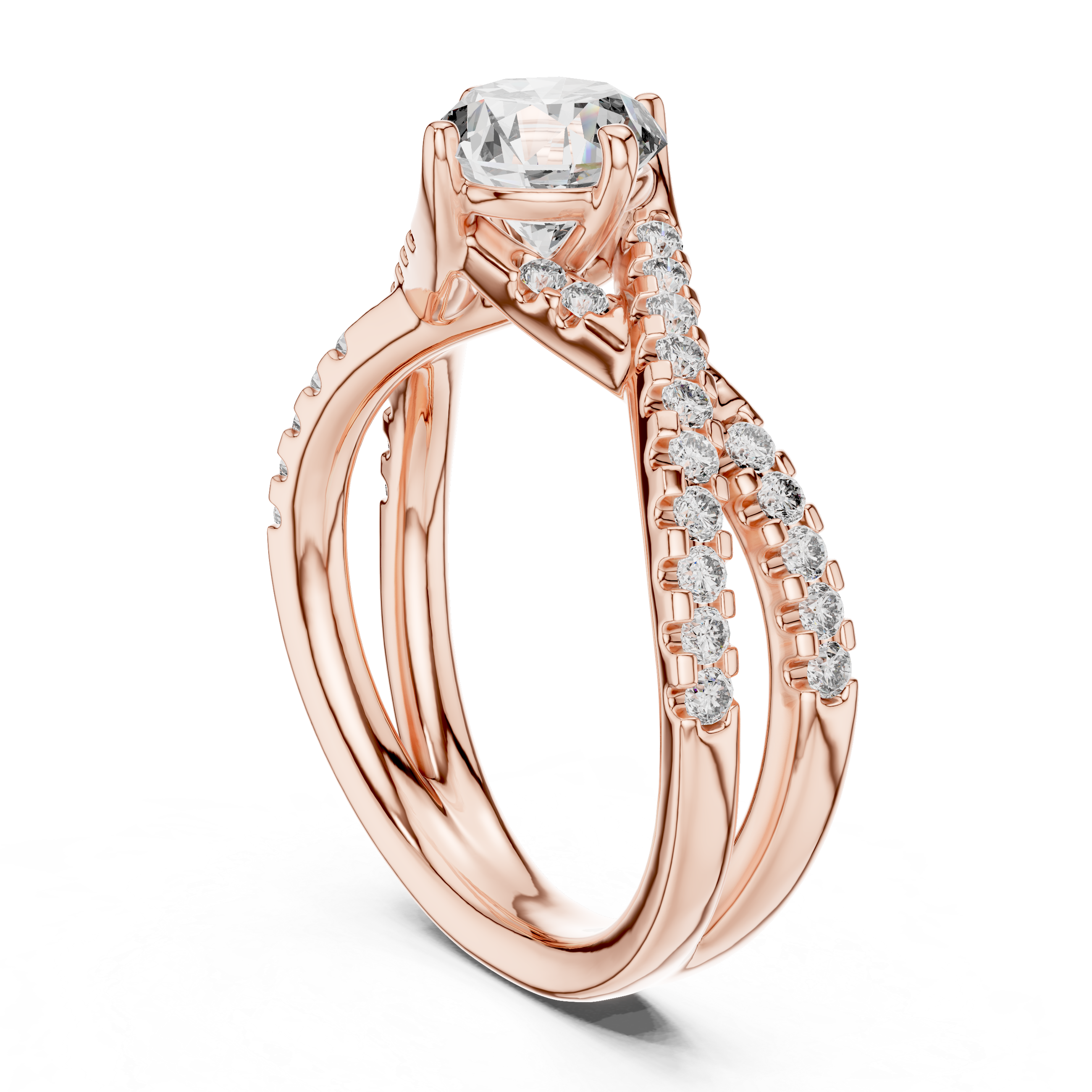 Elegant Gold Diamond Engagement Ring with Split Shank Design