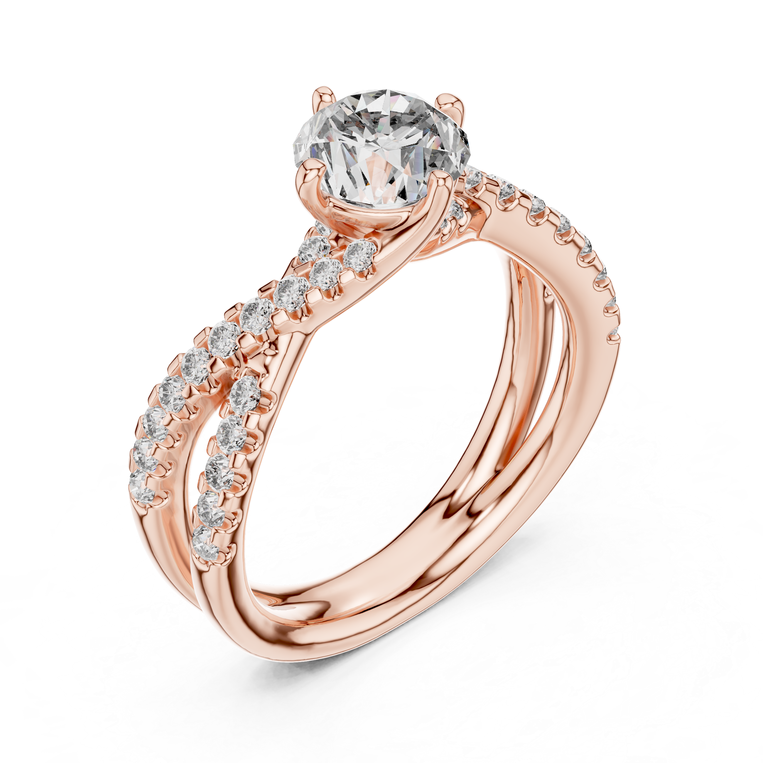 Elegant Gold Diamond Engagement Ring with Split Shank Design