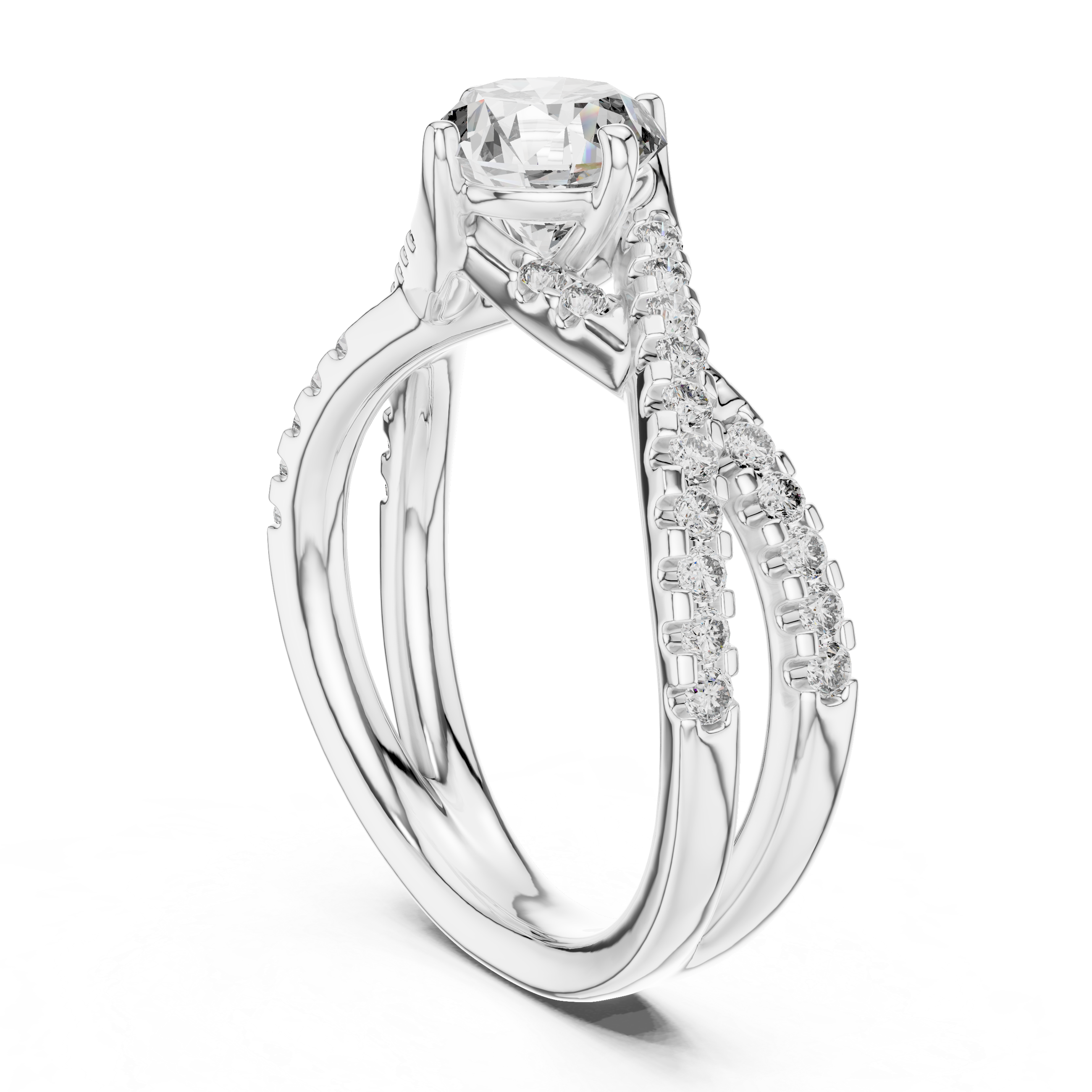 Elegant Gold Diamond Engagement Ring with Split Shank Design