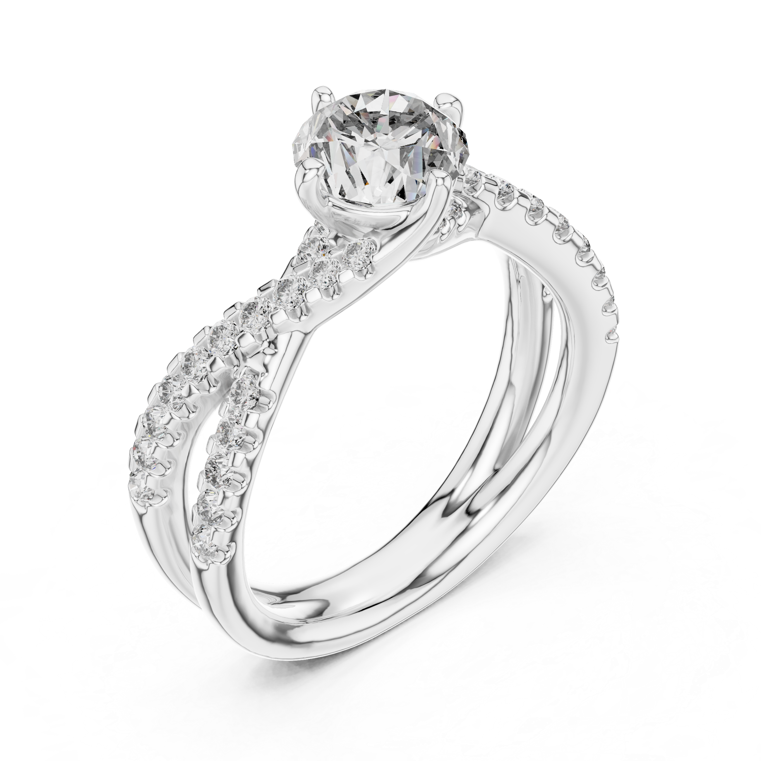 Elegant Gold Diamond Engagement Ring with Split Shank Design