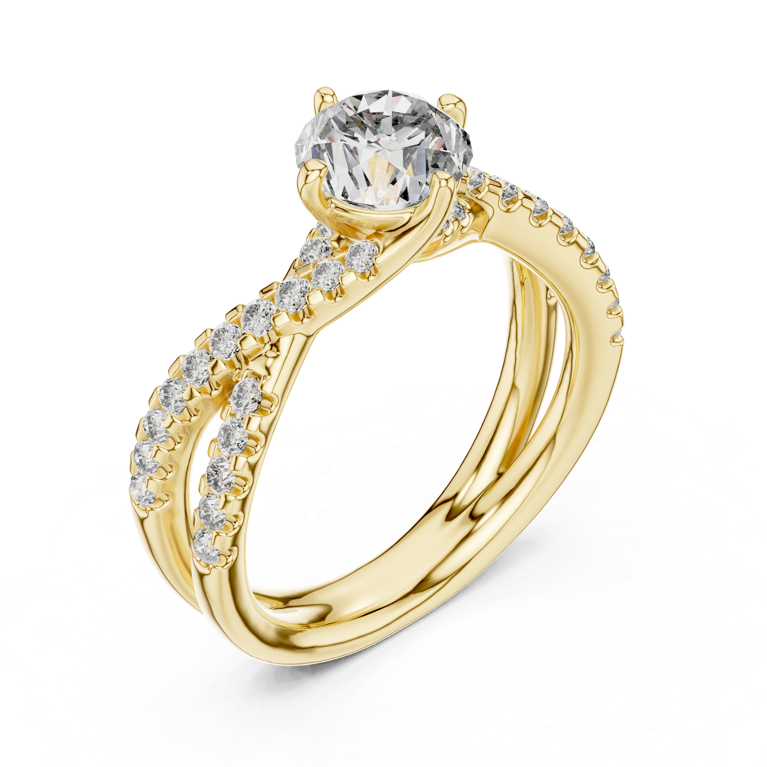 Elegant Gold Diamond Engagement Ring with Split Shank Design