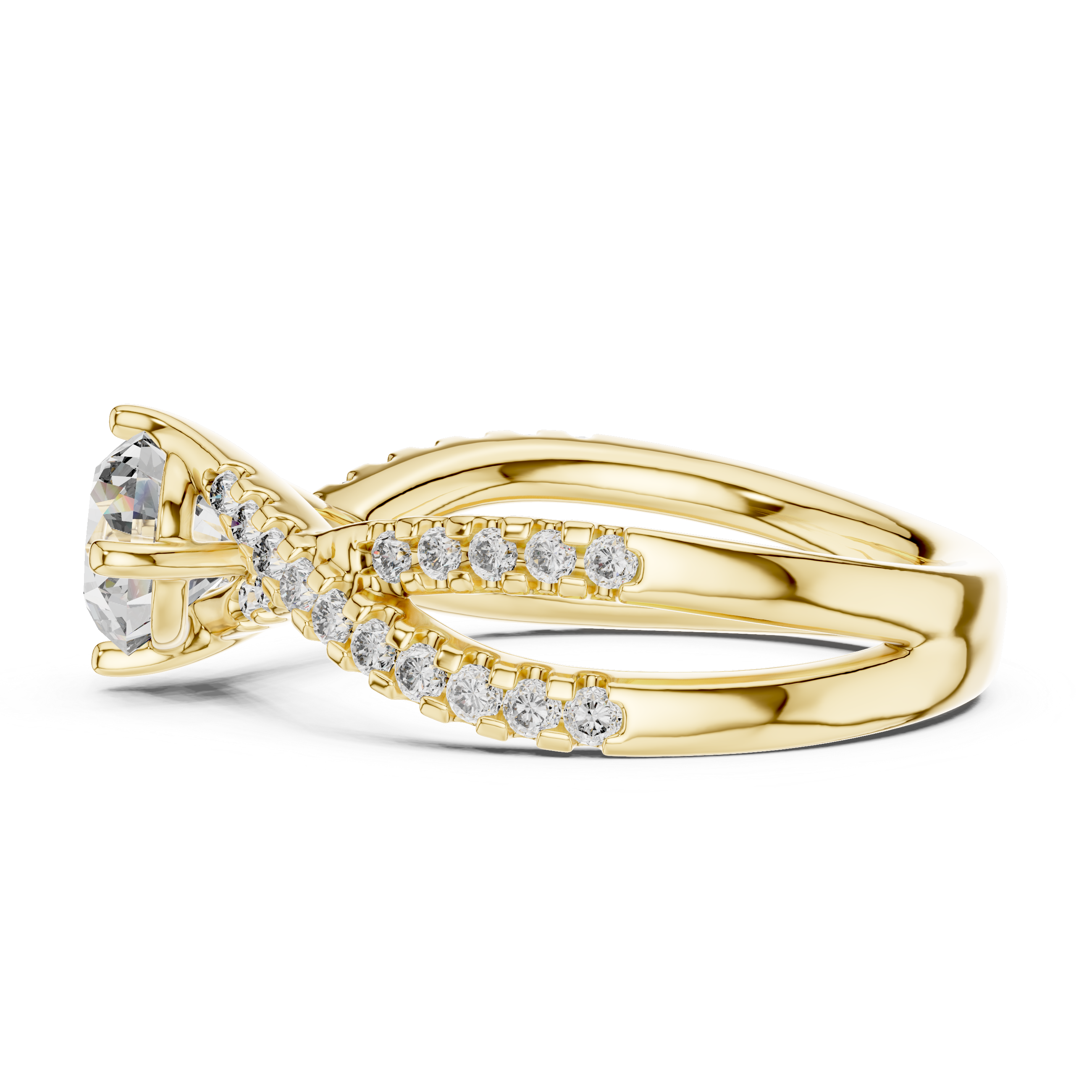 Elegant Gold Diamond Engagement Ring with Split Shank Design