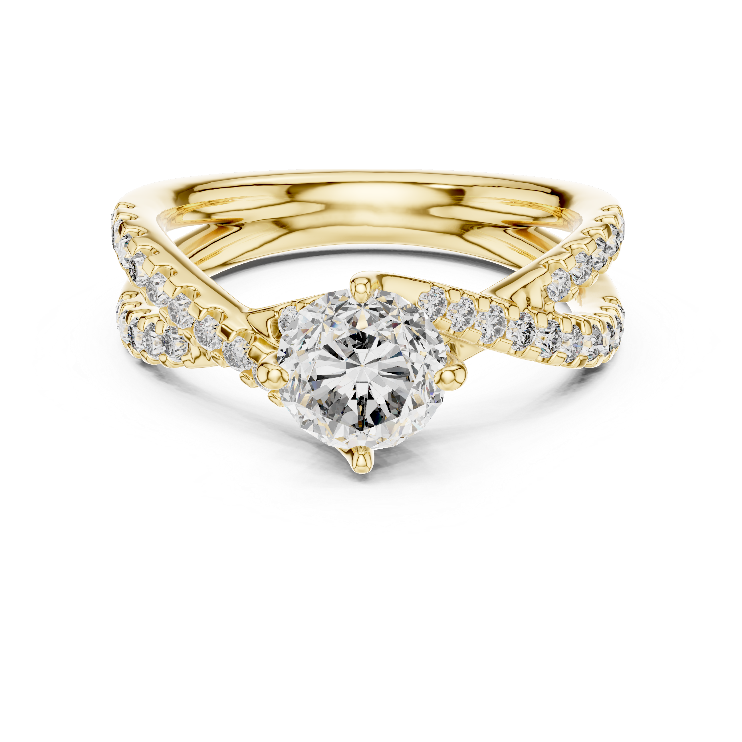 Elegant Gold Diamond Engagement Ring with Split Shank Design
