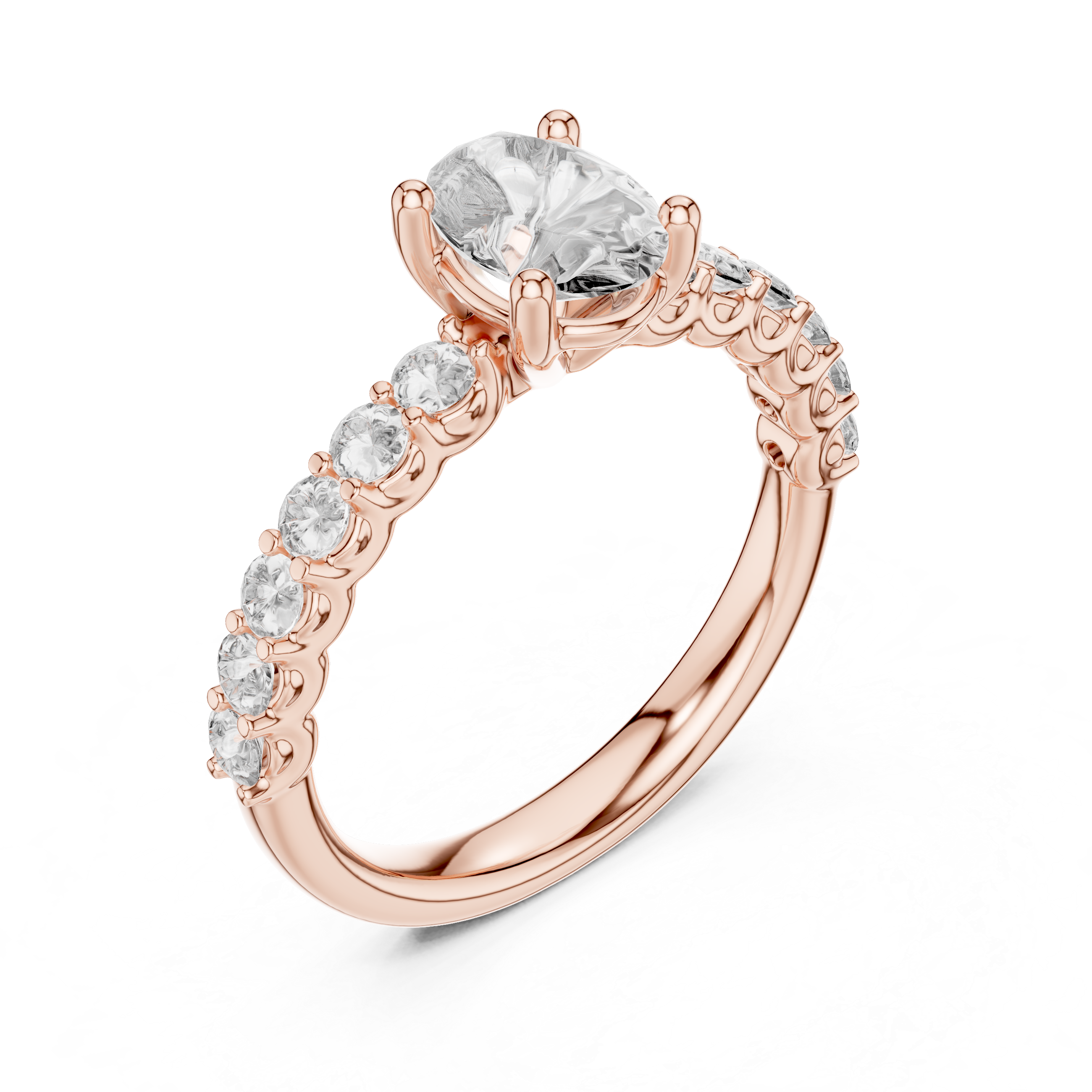 Yellow Gold Oval Diamond Engagement Ring with Pavé Band