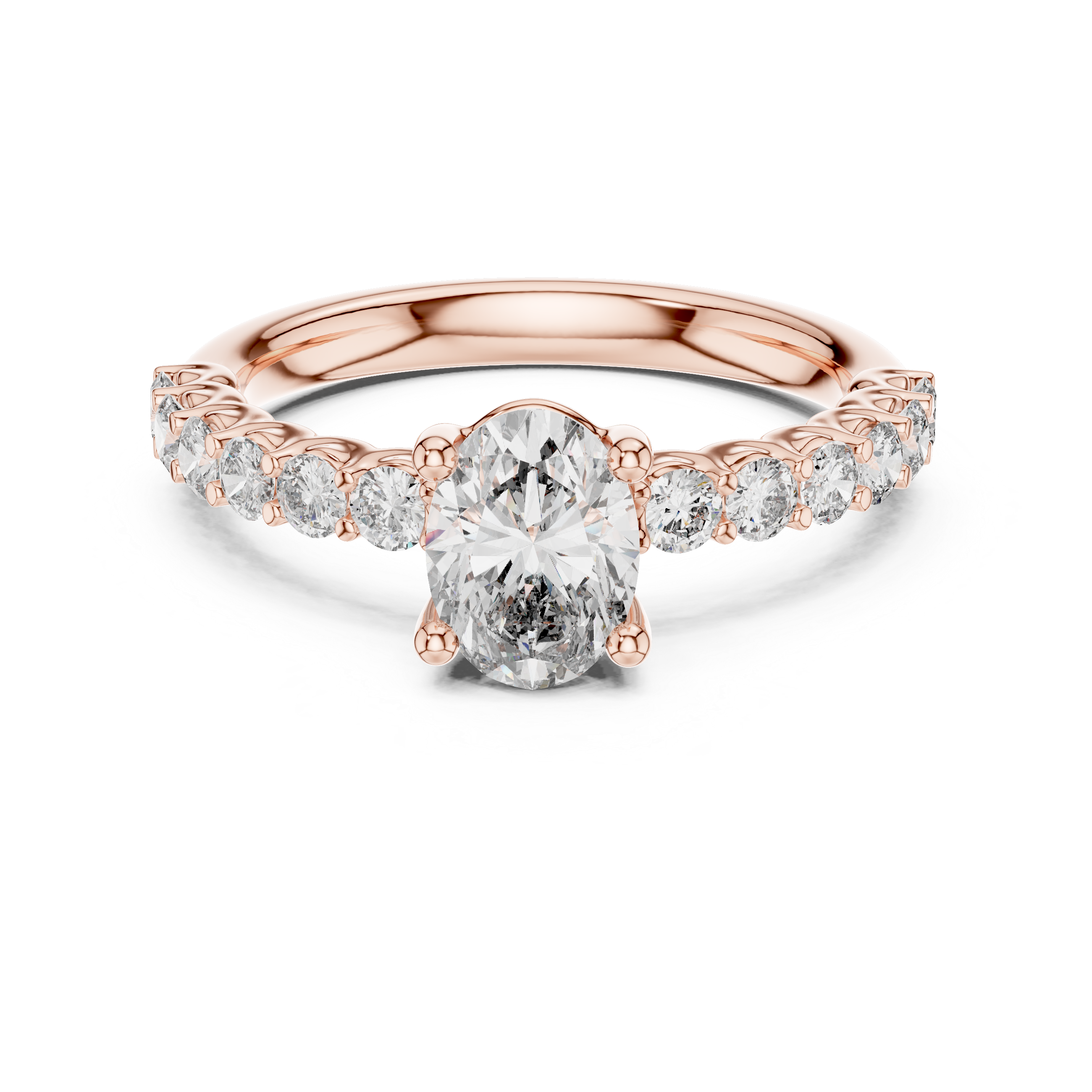 Yellow Gold Oval Diamond Engagement Ring with Pavé Band