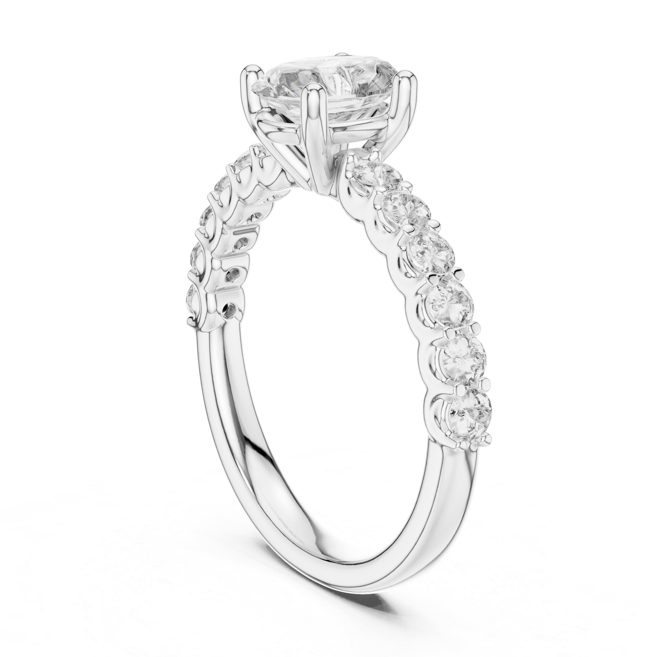 Yellow Gold Oval Diamond Engagement Ring with Pavé Band