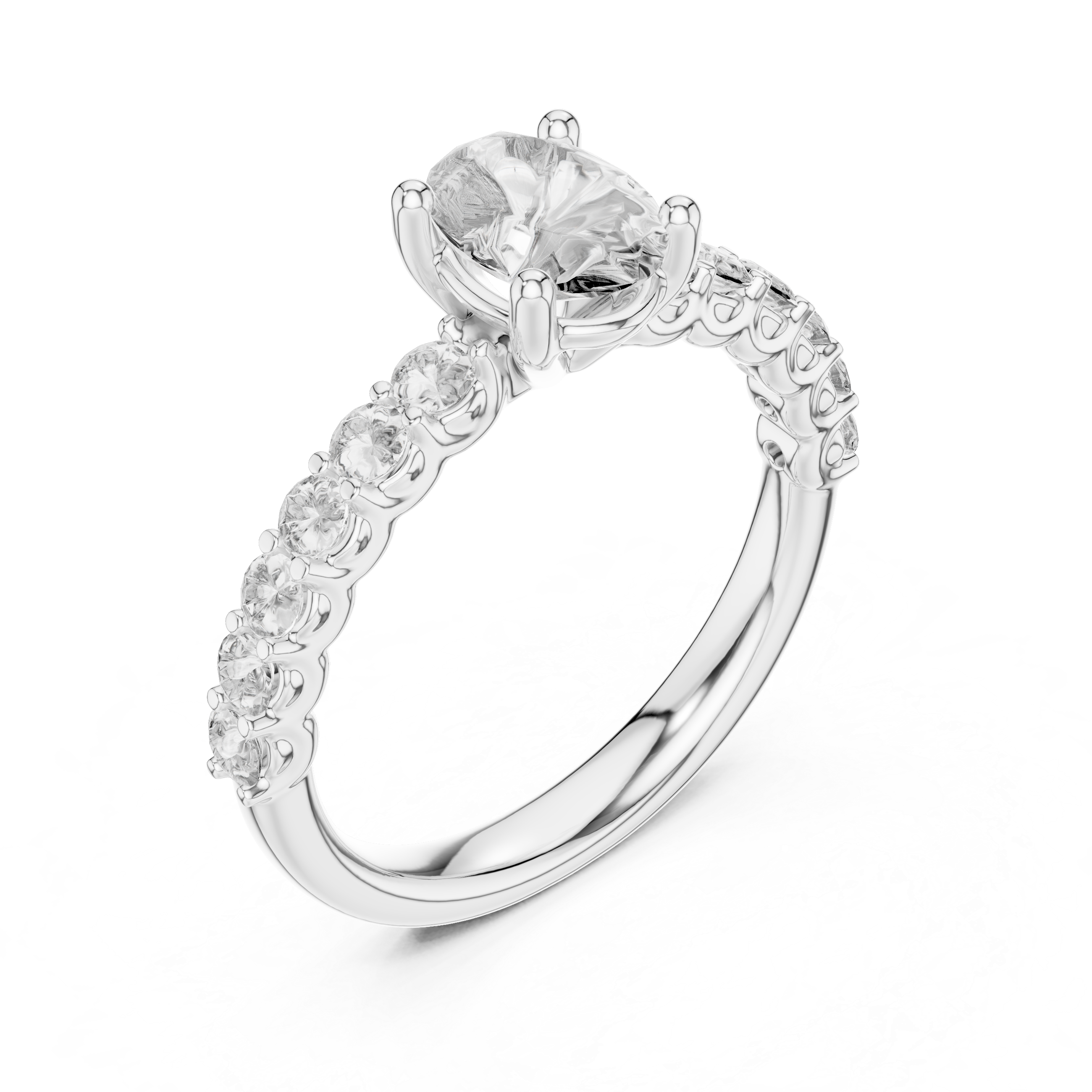 Yellow Gold Oval Diamond Engagement Ring with Pavé Band