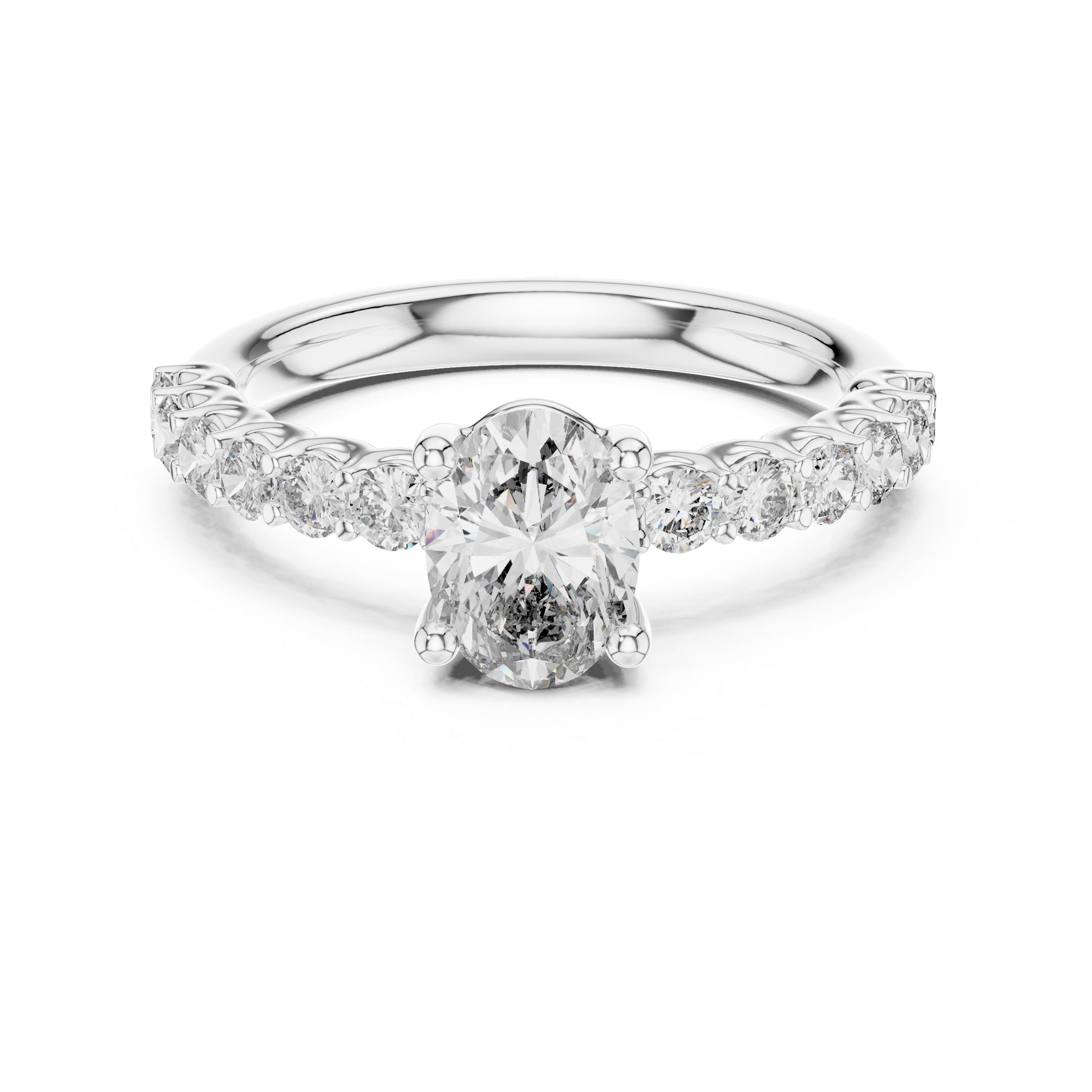 Yellow Gold Oval Diamond Engagement Ring with Pavé Band