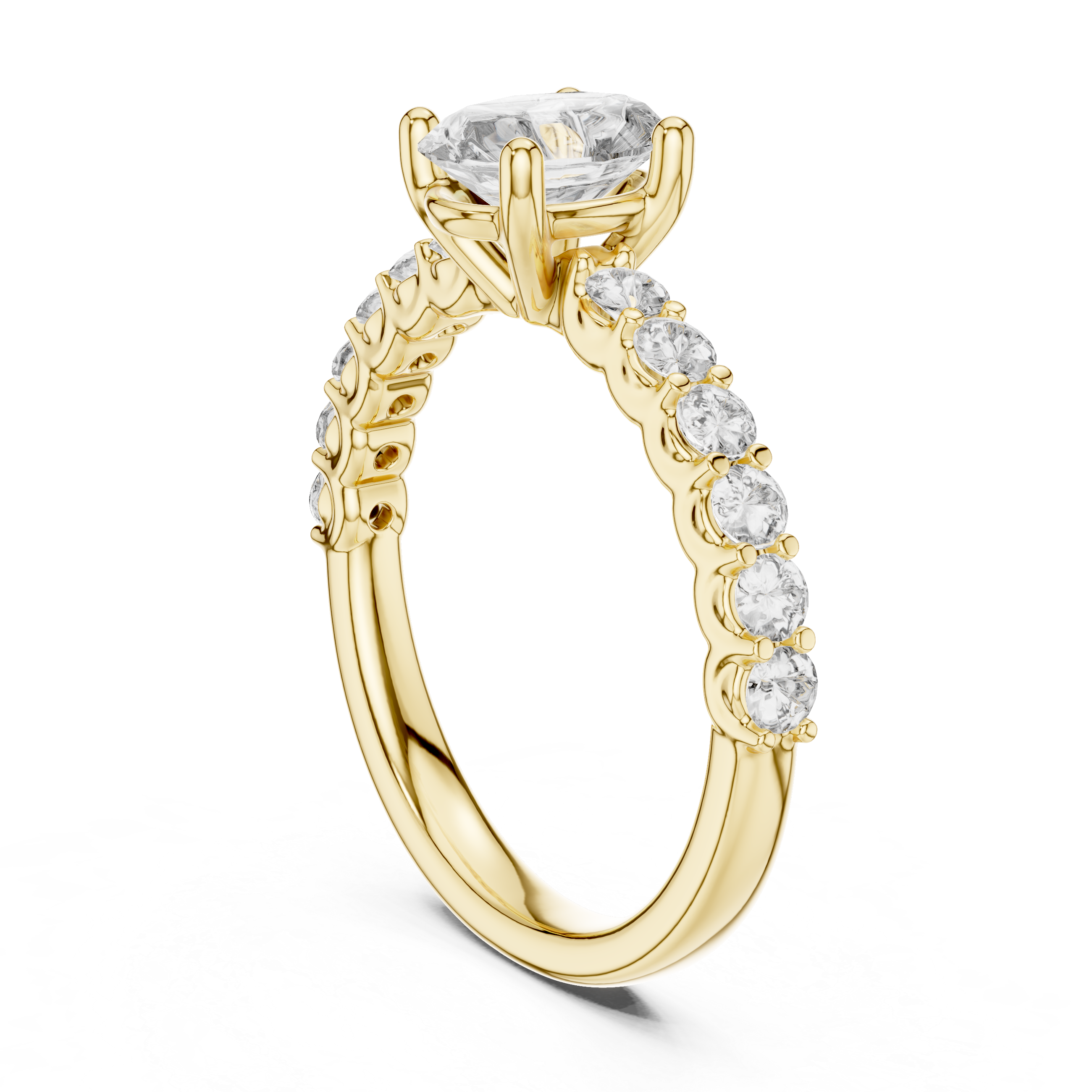Yellow Gold Oval Diamond Engagement Ring with Pavé Band