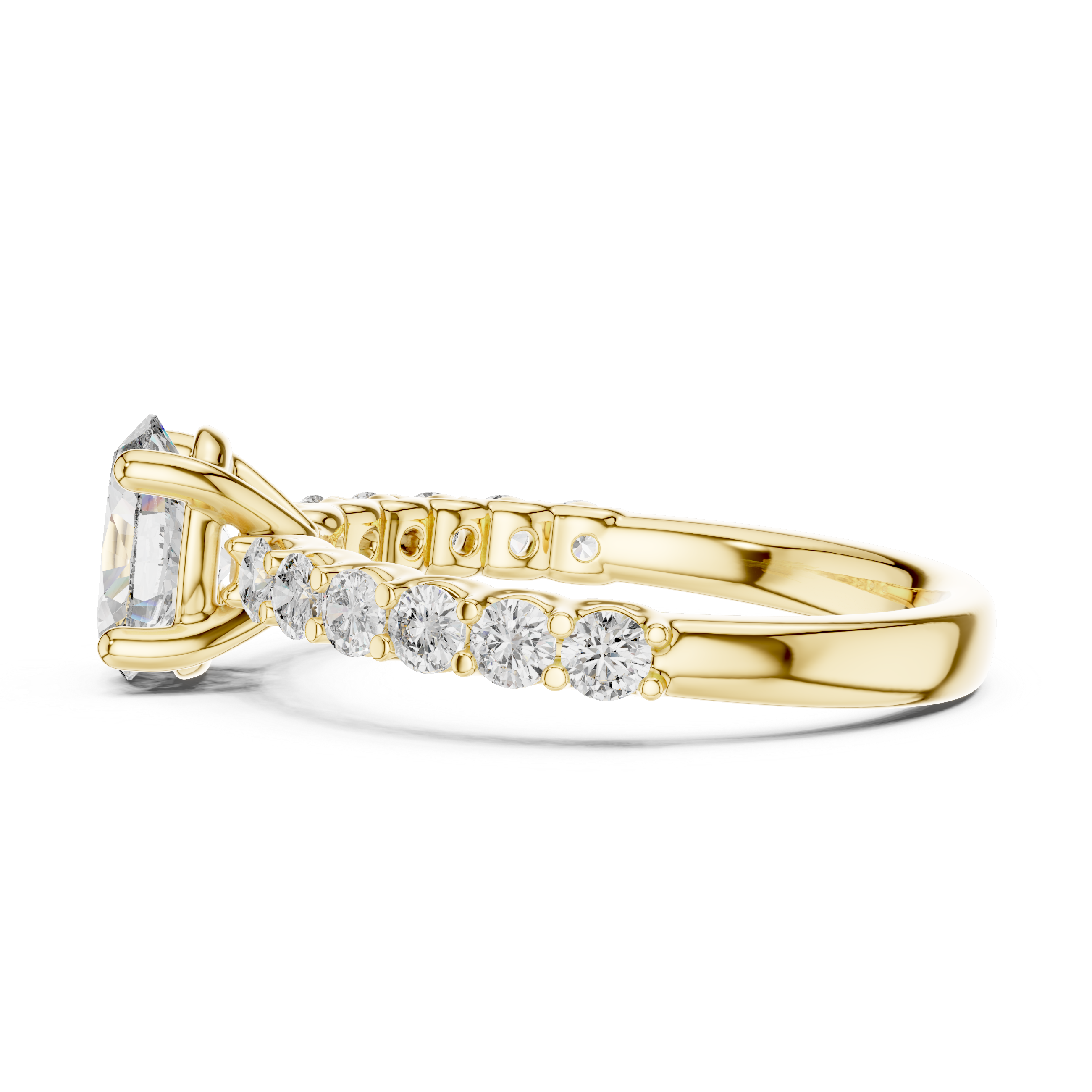 Yellow Gold Oval Diamond Engagement Ring with Pavé Band