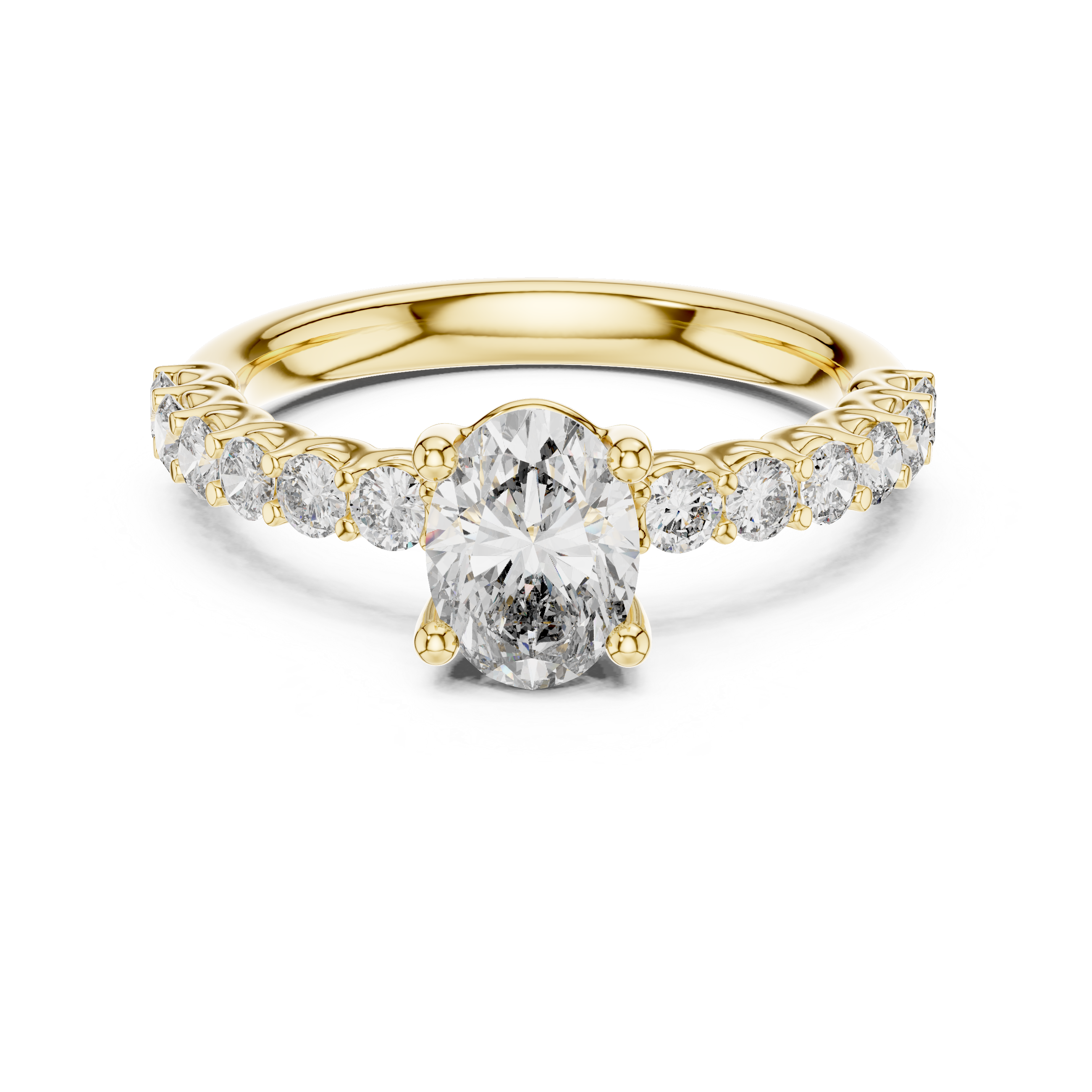Yellow Gold Oval Diamond Engagement Ring with Pavé Band