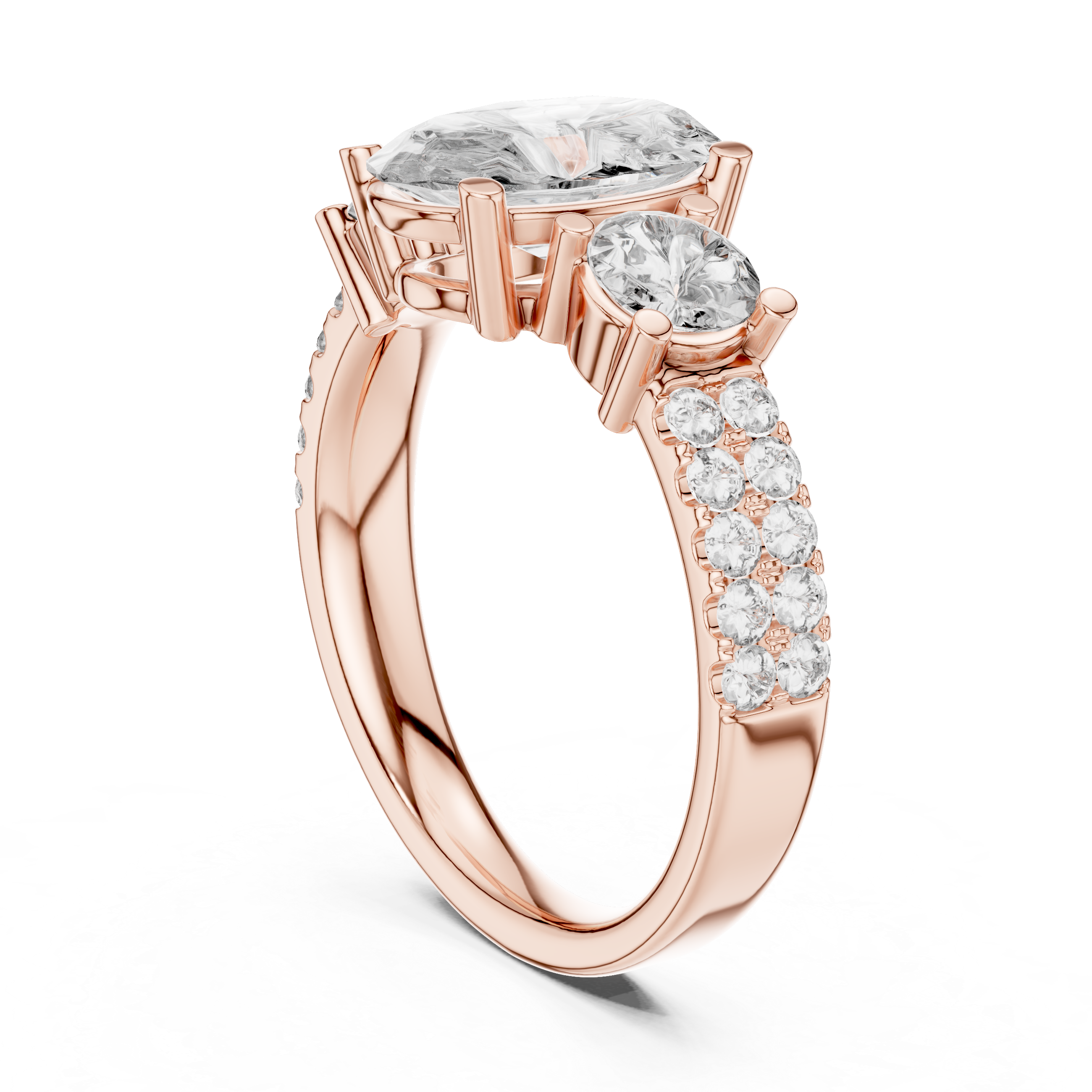 Elegant Gold Engagement Ring with Oval and Round Diamonds