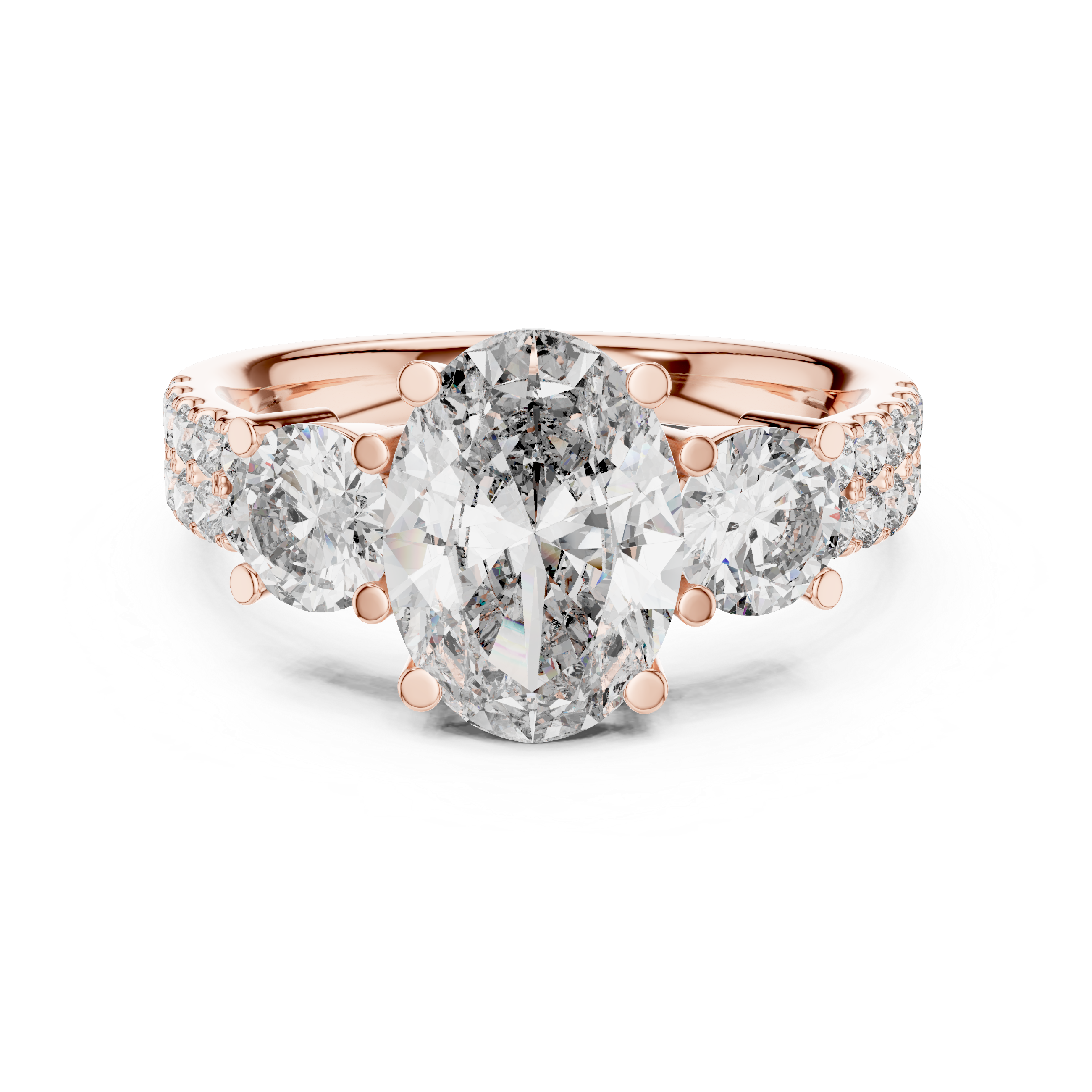 Elegant Gold Engagement Ring with Oval and Round Diamonds