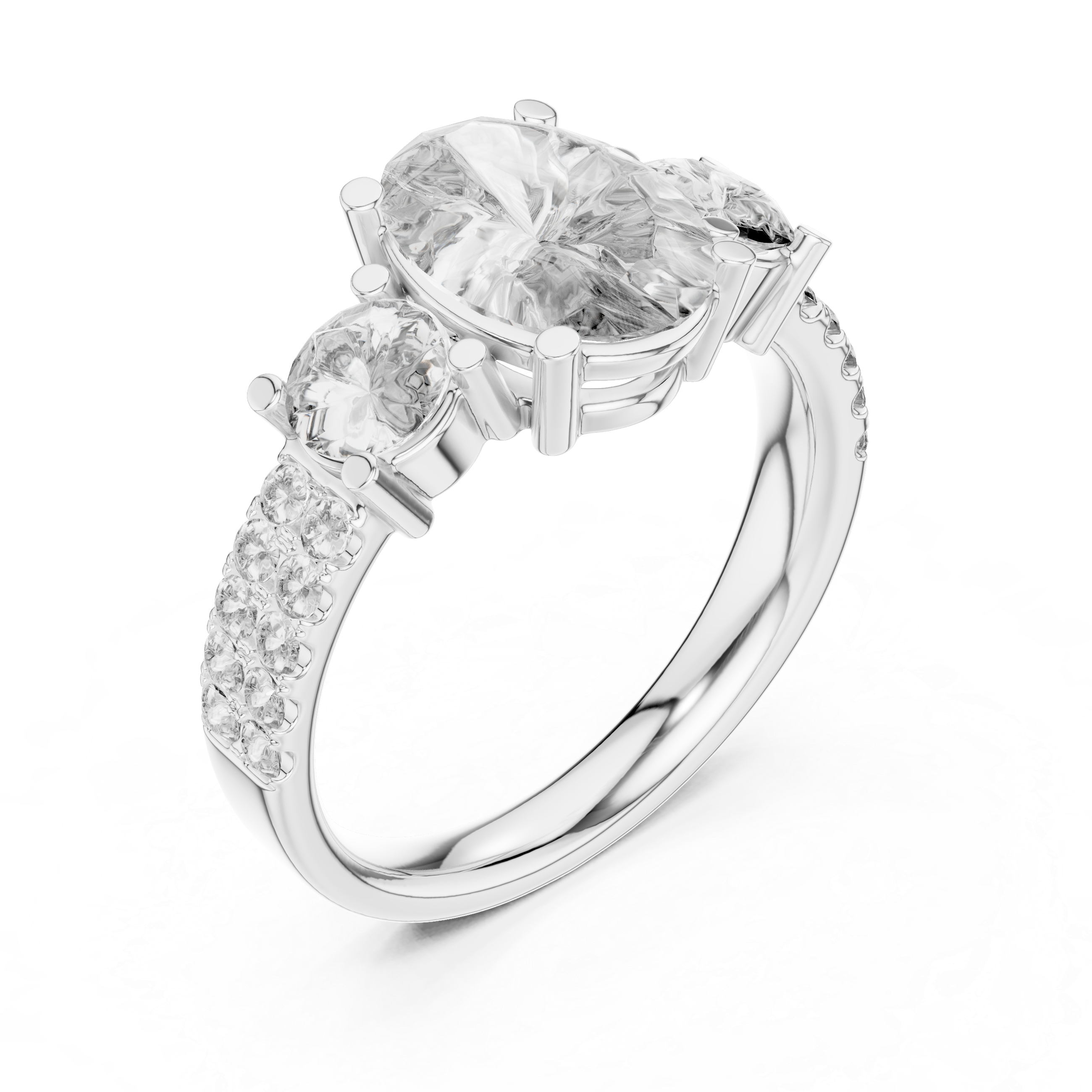 Elegant Gold Engagement Ring with Oval and Round Diamonds