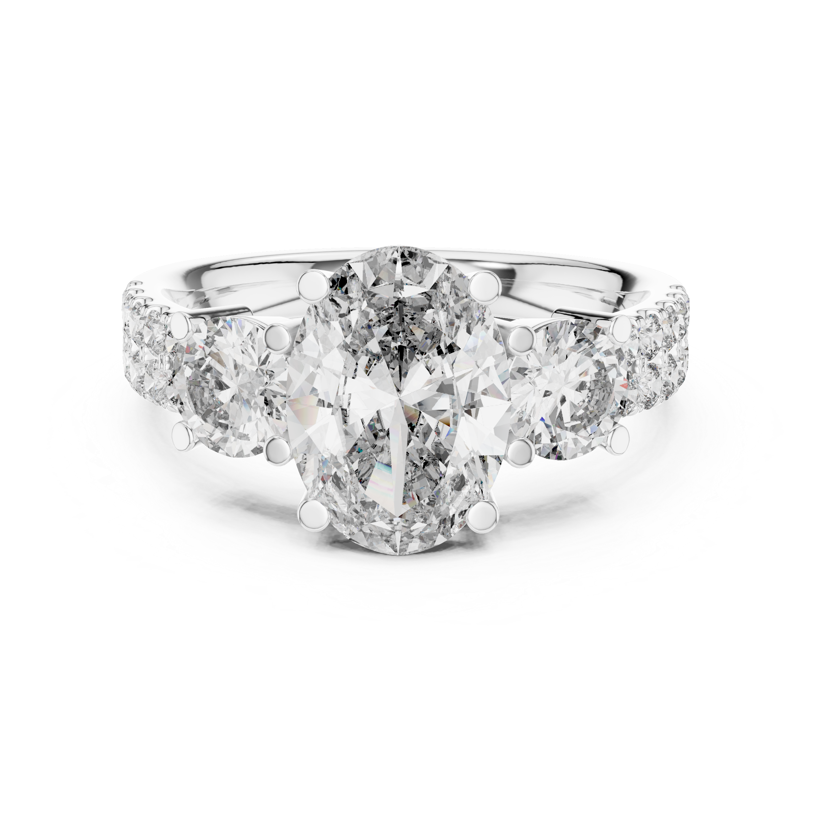 Elegant Gold Engagement Ring with Oval and Round Diamonds