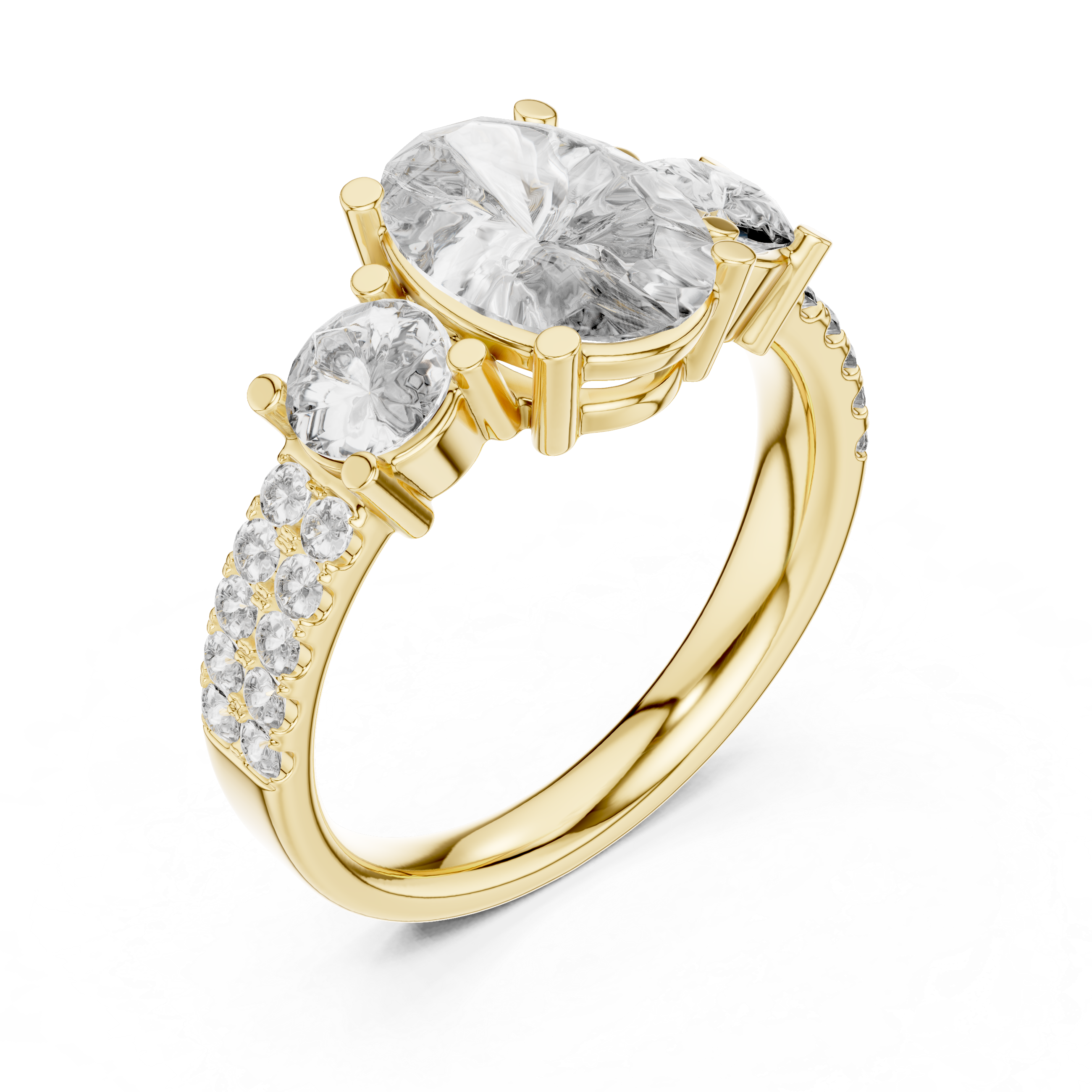 Elegant Gold Engagement Ring with Oval and Round Diamonds
