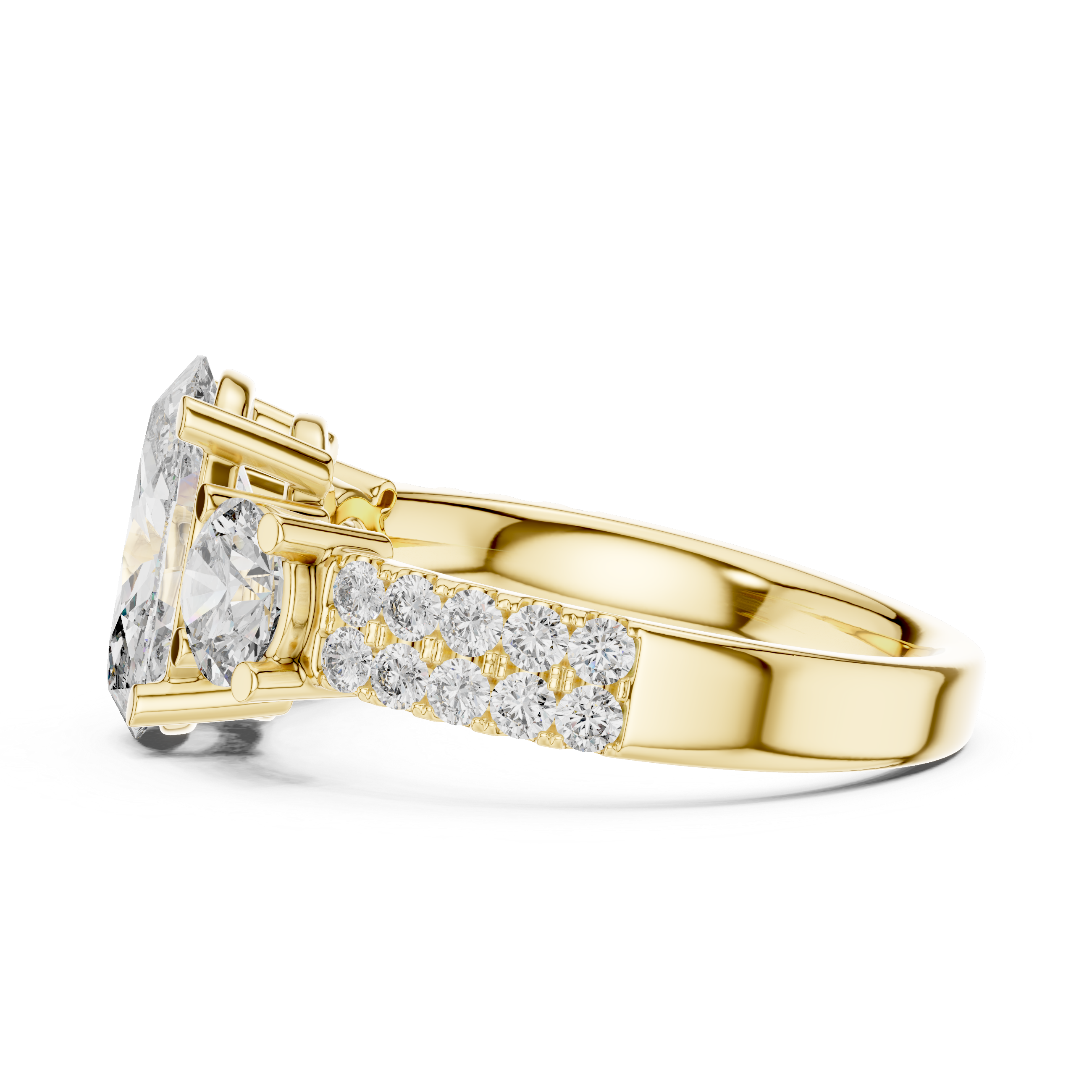 Elegant Gold Engagement Ring with Oval and Round Diamonds