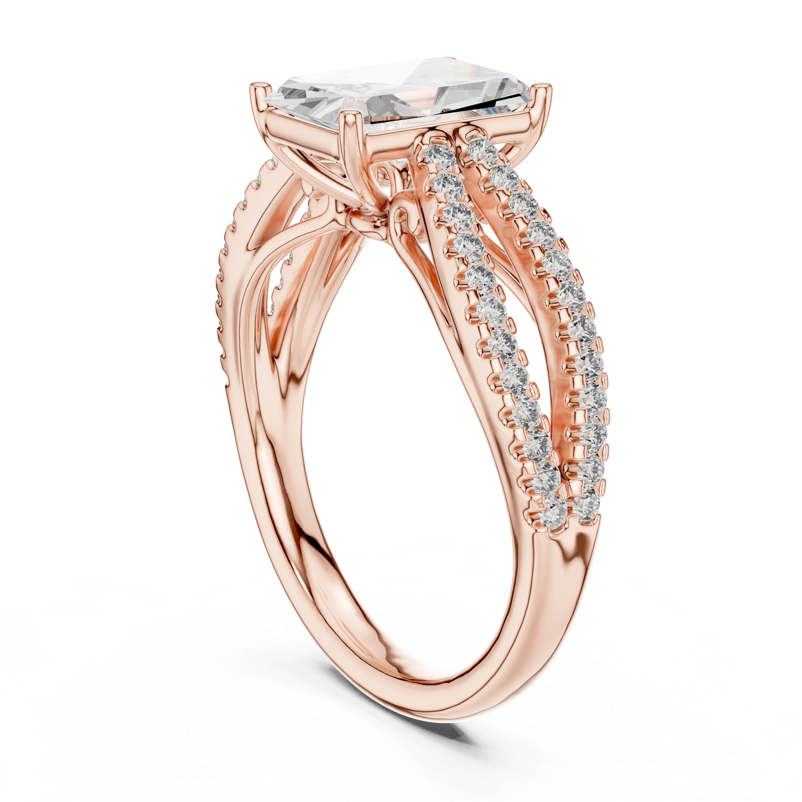 Elegant Rose Gold Engagement Ring with Split Shank Diamond Accents