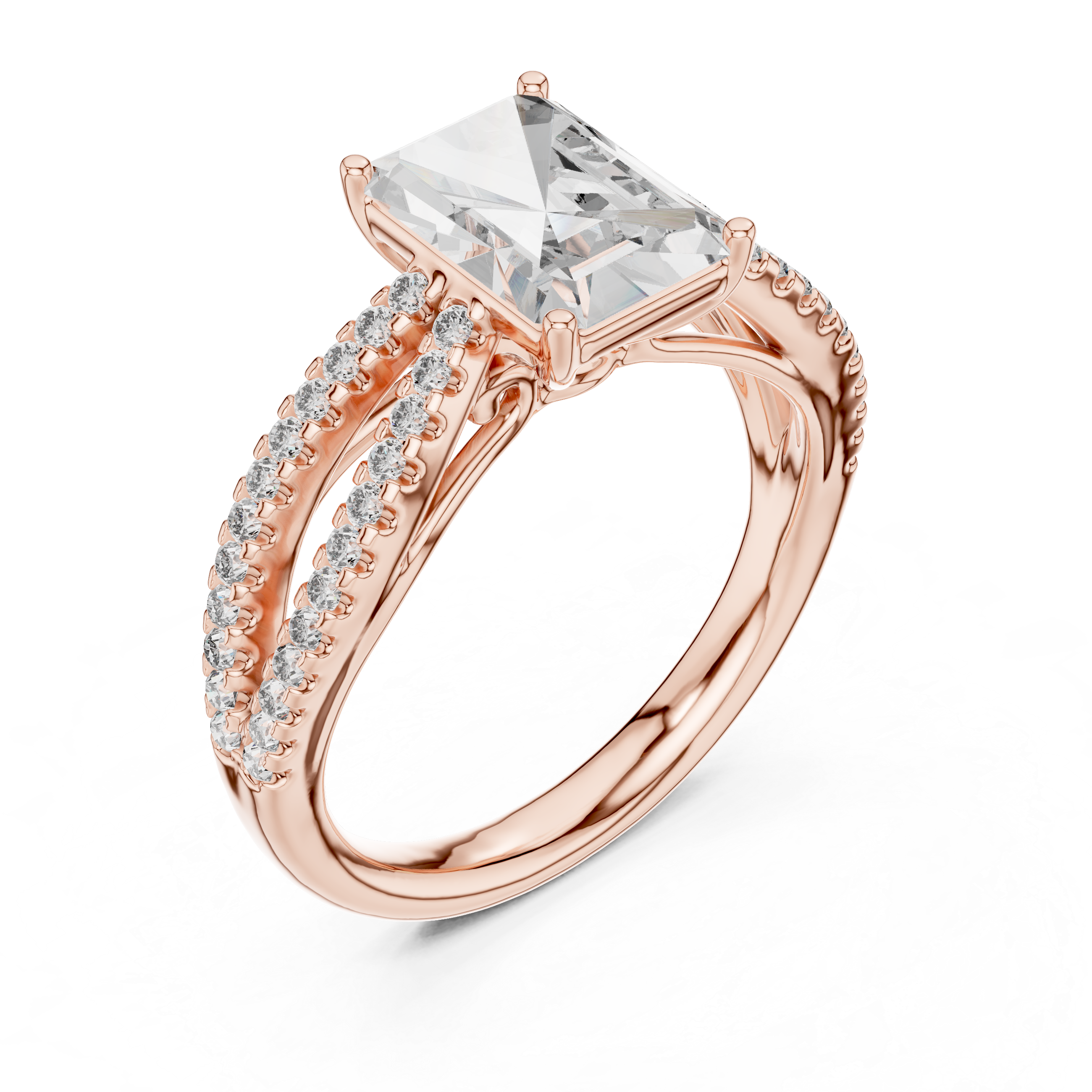 Elegant Rose Gold Engagement Ring with Split Shank Diamond Accents