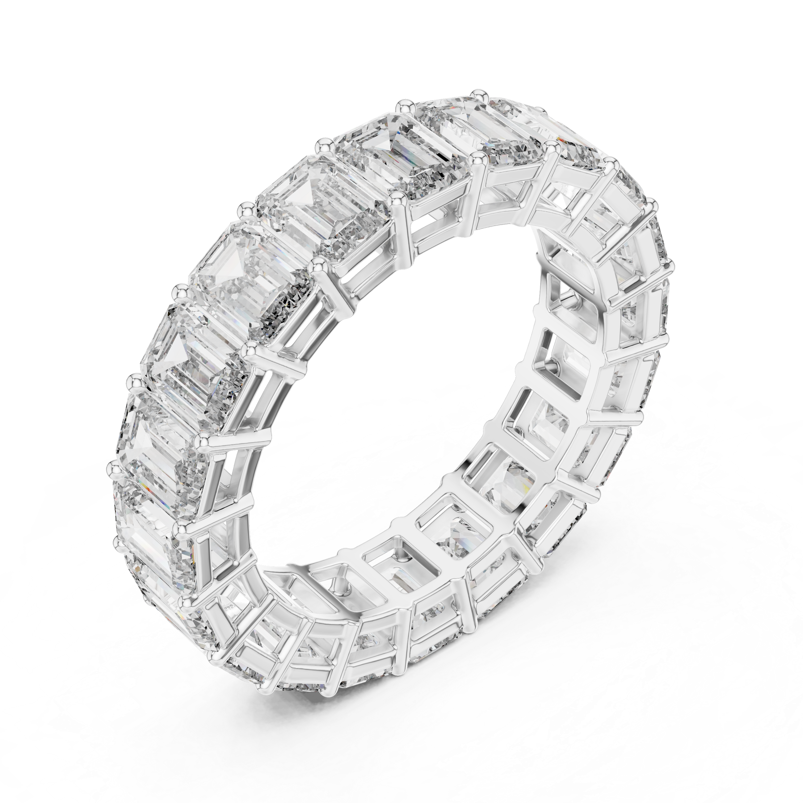 Radiant Elegance – Emerald-Cut Diamond Eternity Band in Yellow Gold