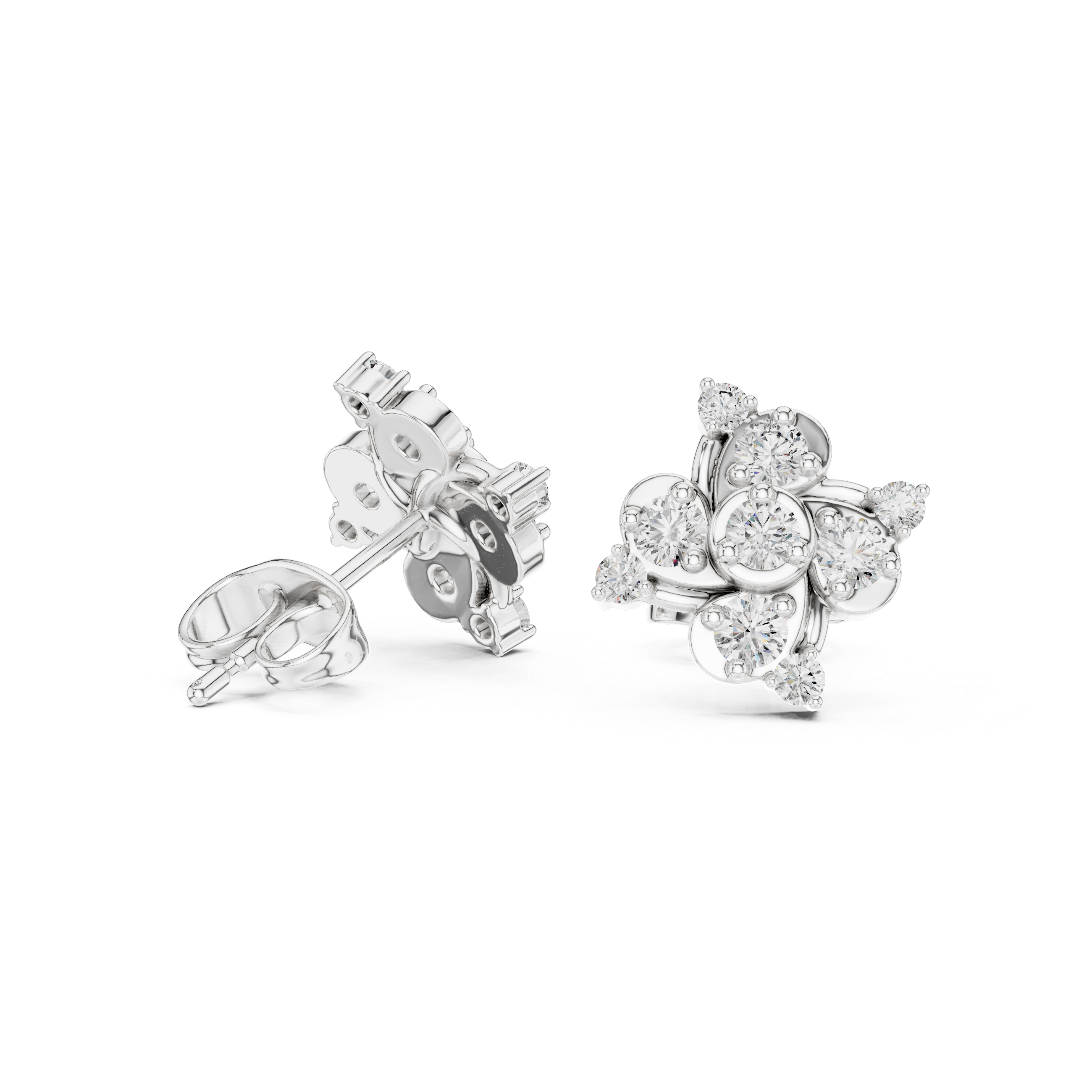 cluster Diamond Stud Earrings